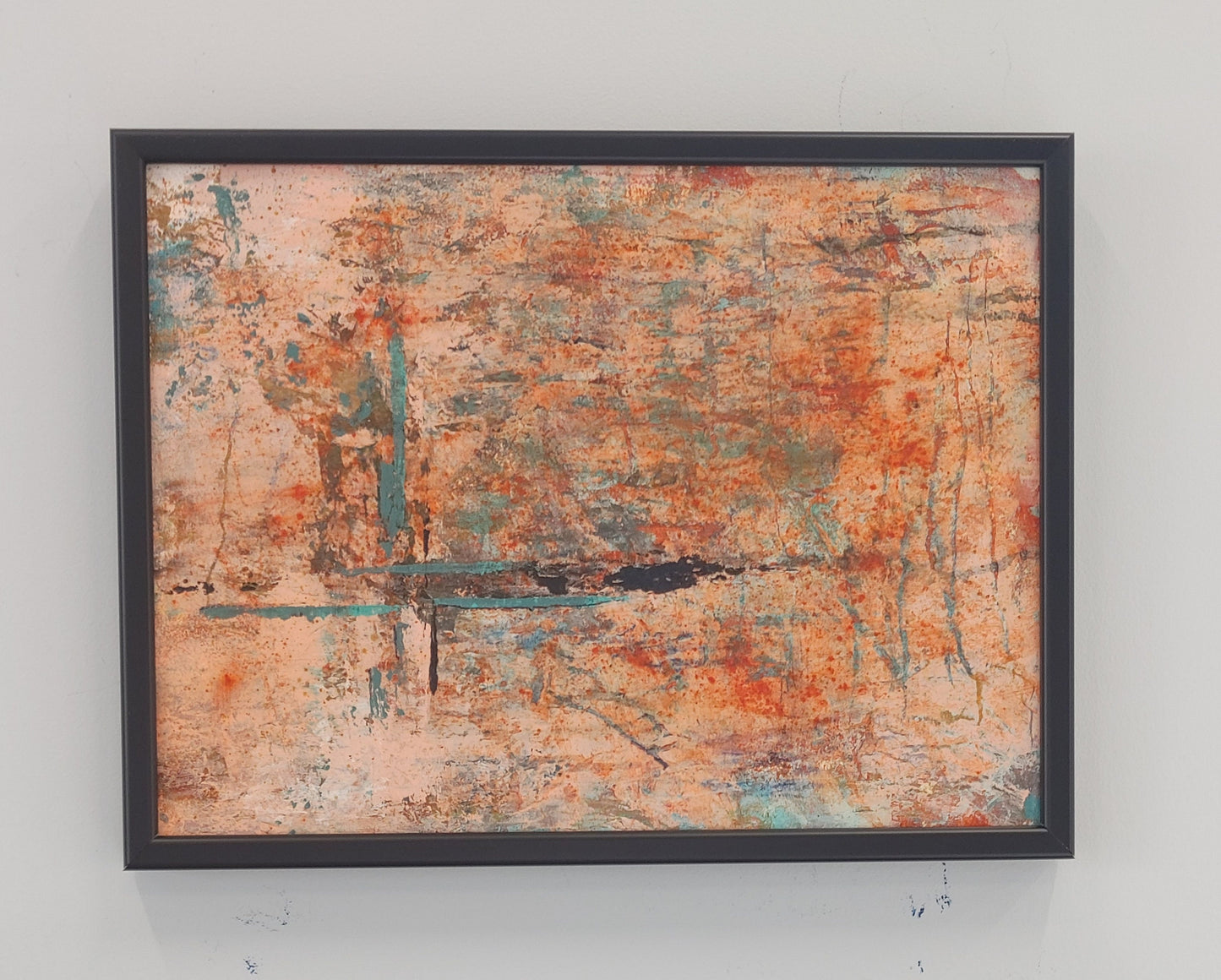 The Finger Lakes Original Abstract 12 x 16 Framed Acrylic & Cold Wax Painting on Paper Under Glass