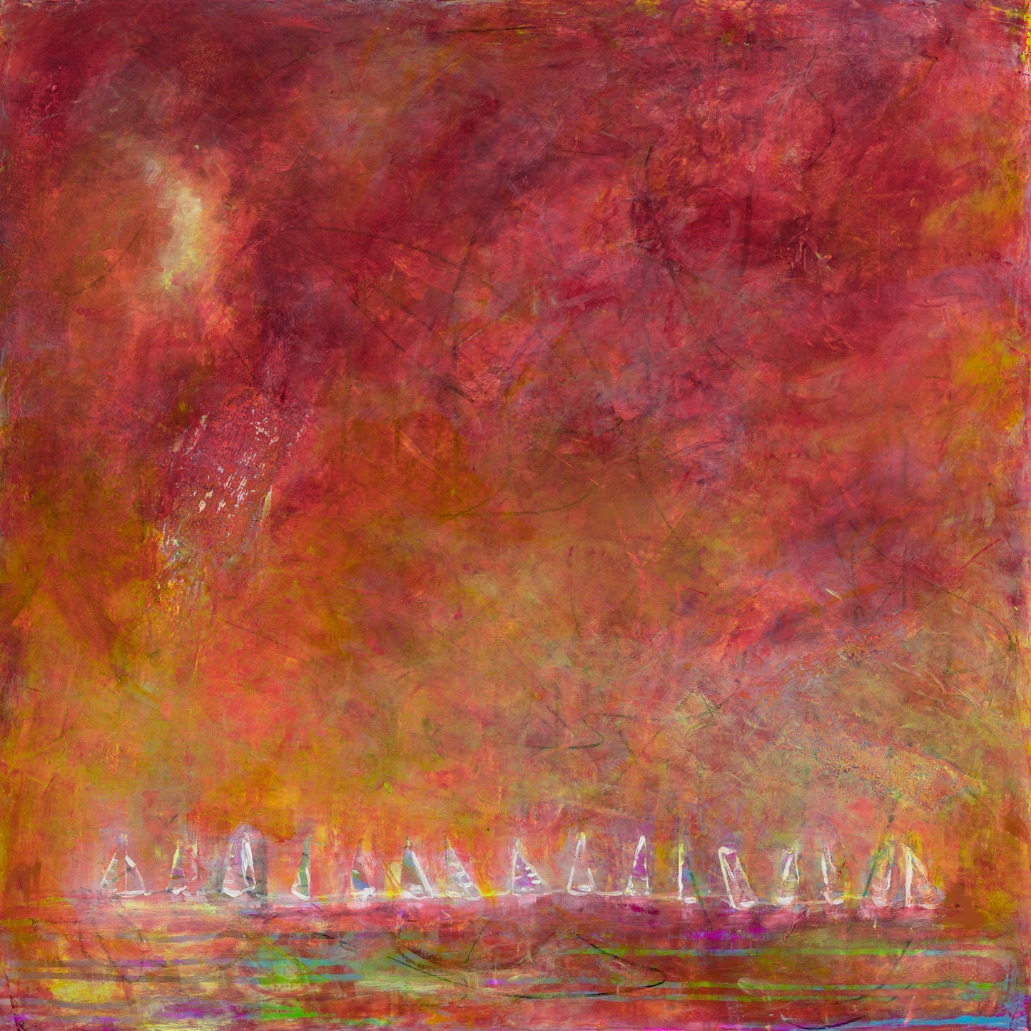 Windward Large Abstract Sailing Original Floater Framed Oil Painting