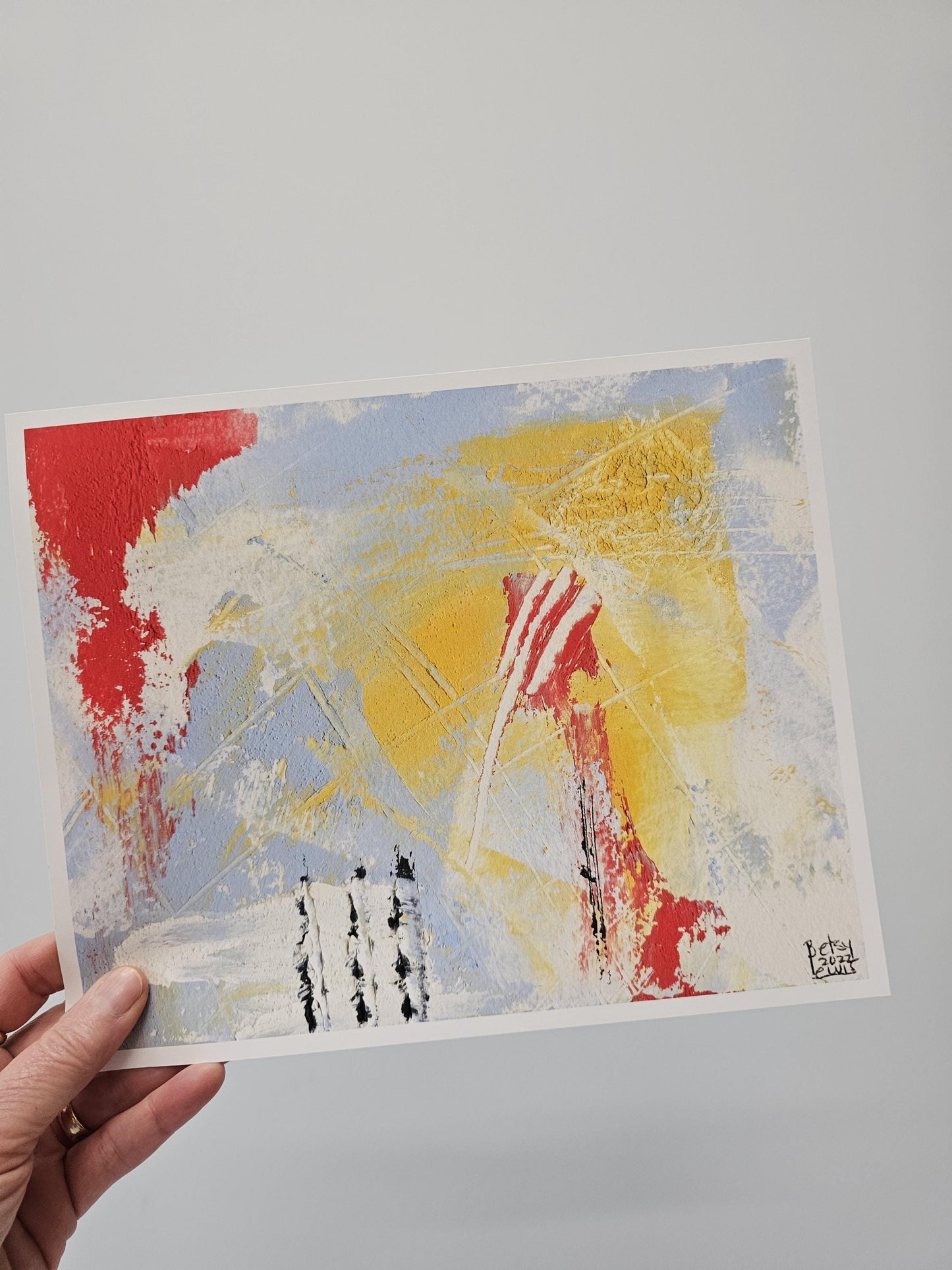 3 unique abstract red and yellow fine art prints for your wall in horizontal and vertical formats