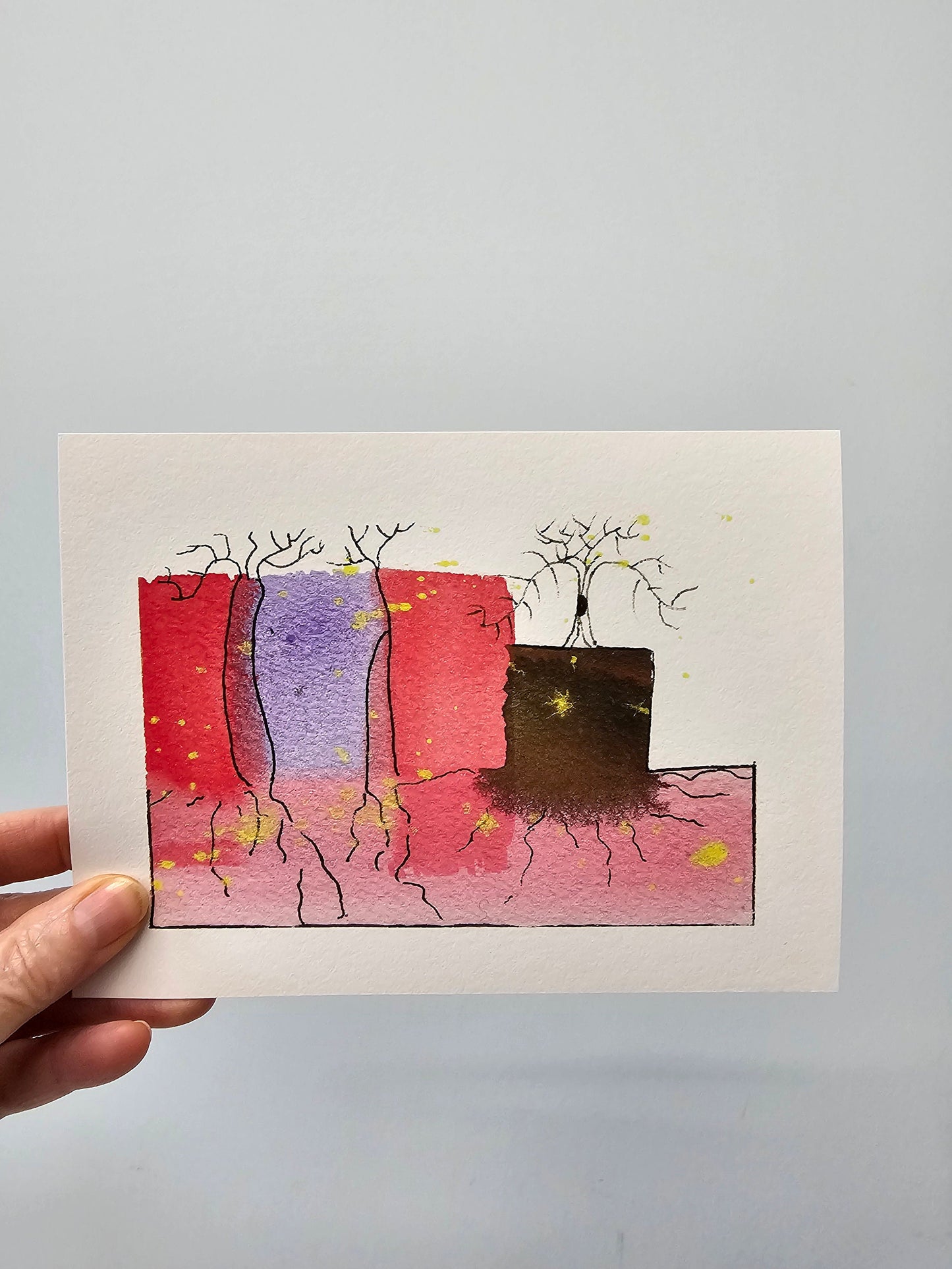 Abstract red tree and roots Deeply Rooted art work wall art, red and brown abstract watercolor fine art horizontal art print