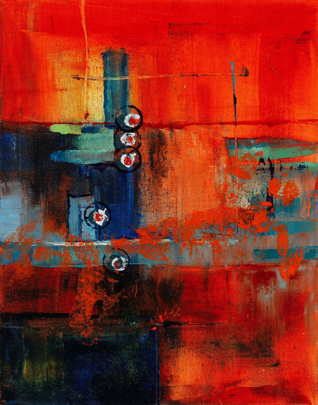 Abstract Wall Art, Red, Blue Red Abstract Wall Art, Vertical Abstract Wall Art, Architectural Abstract Art, Fill 'Er Up