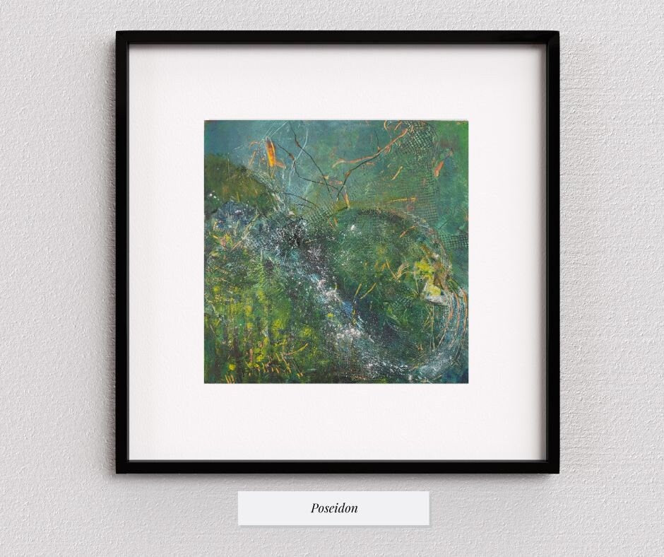 Abstract Blue Green Orbs Wall Art, Fantastical Square Art, Undersea Wall Art, Abstract Marine Art Print