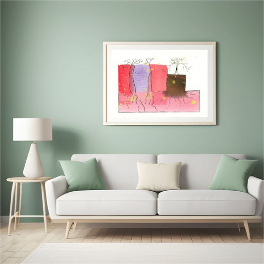 Abstract red tree and roots Deeply Rooted art work wall art, red and brown abstract watercolor fine art horizontal art print