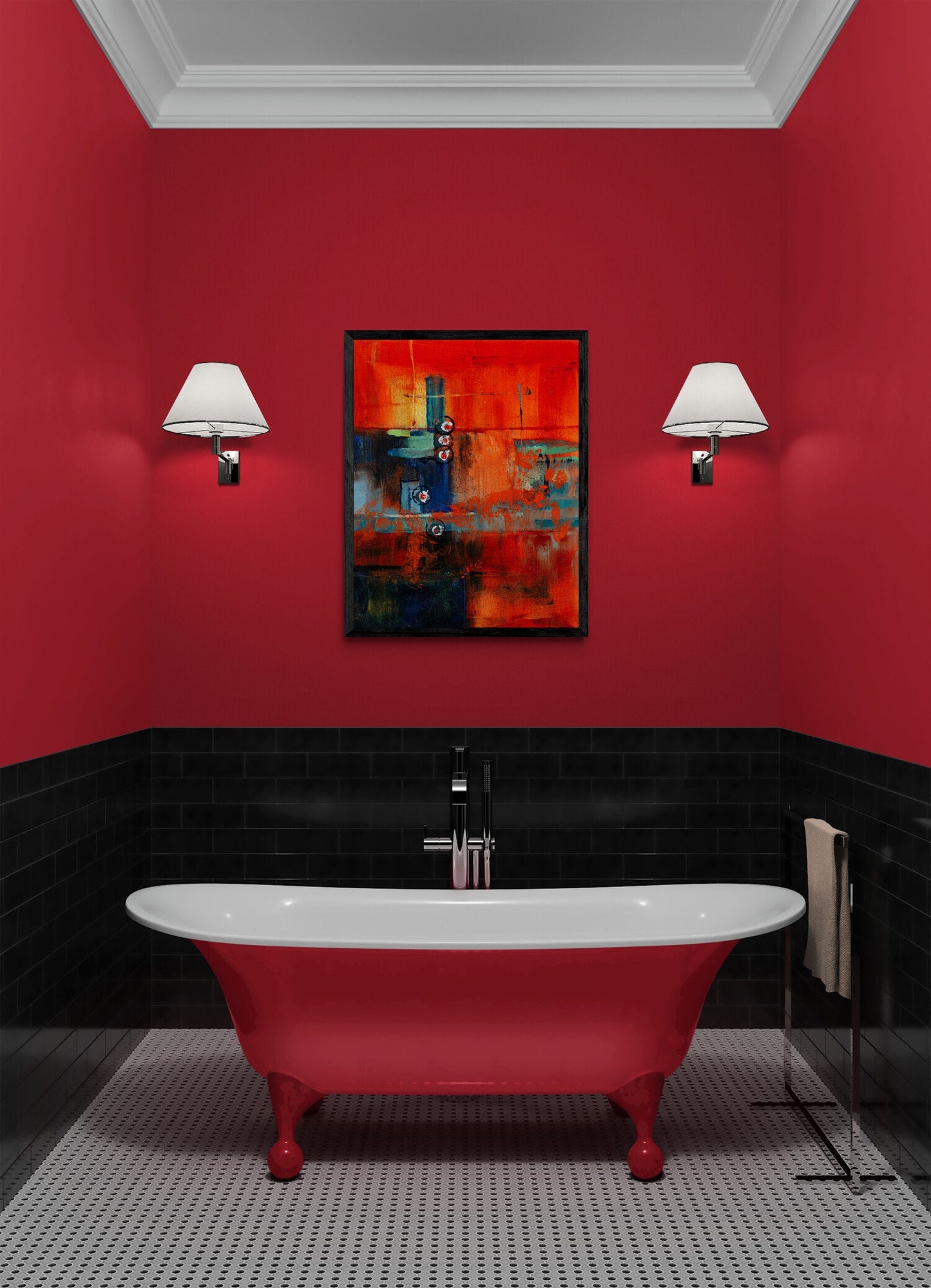 Abstract Wall Art, Red, Blue Red Abstract Wall Art, Vertical Abstract Wall Art, Architectural Abstract Art, Fill 'Er Up