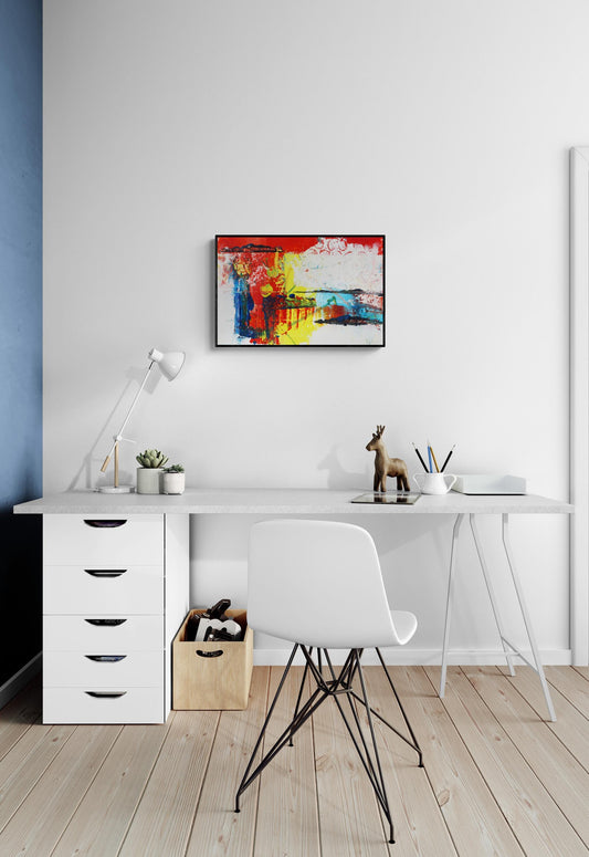 Abstract Wall Art, Red, Yellow, Blue, The El Train No 1, Abstract Wall Art, Bold Abstract Art, Modern Contemporary Art for Your Walls