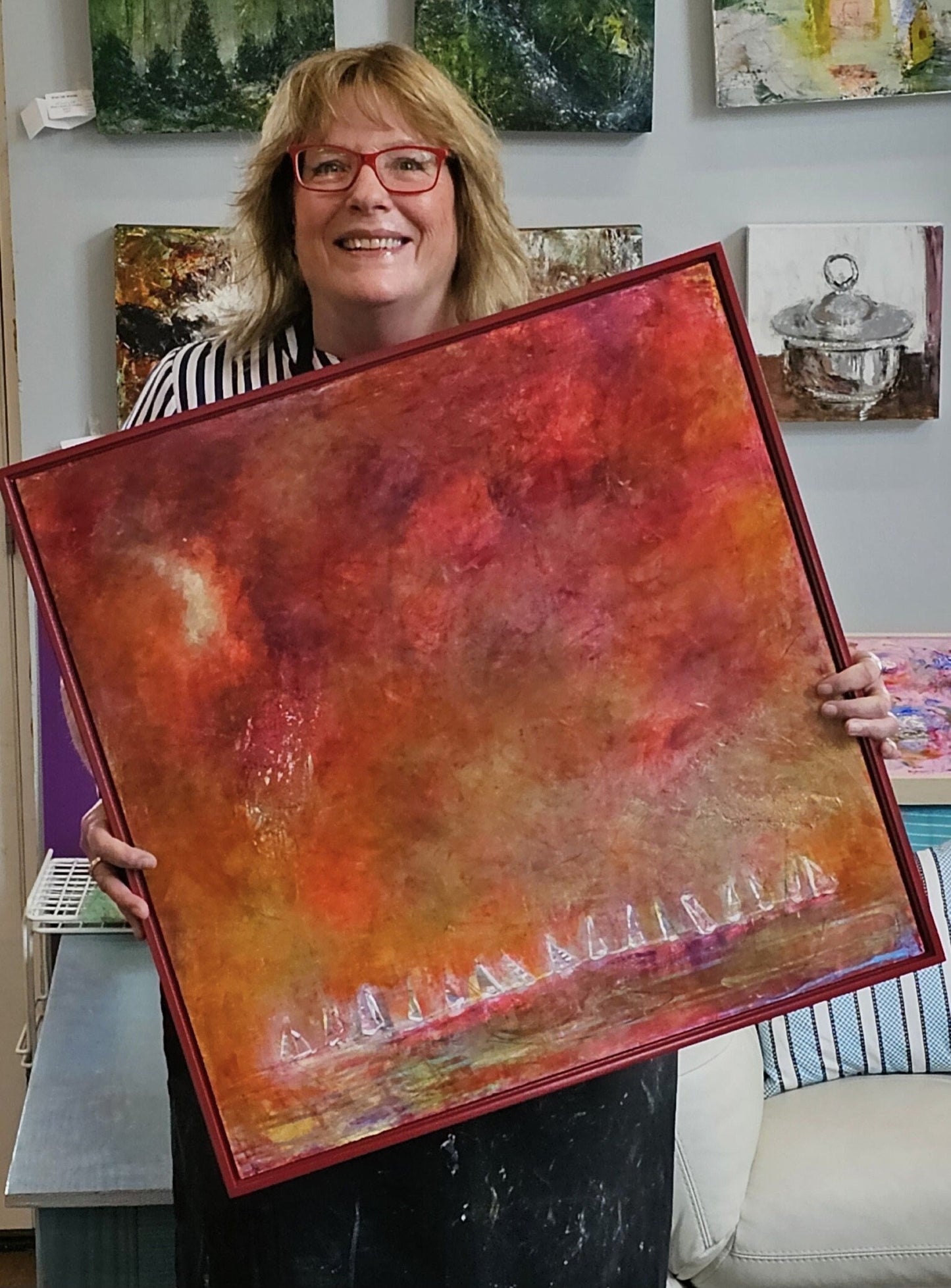 Windward Large Abstract Sailing Original Floater Framed Oil Painting