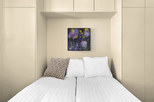 Abstract impressionism floral, flower, spring flowers wall art, square art, fine art print, purple, gold, navy blue