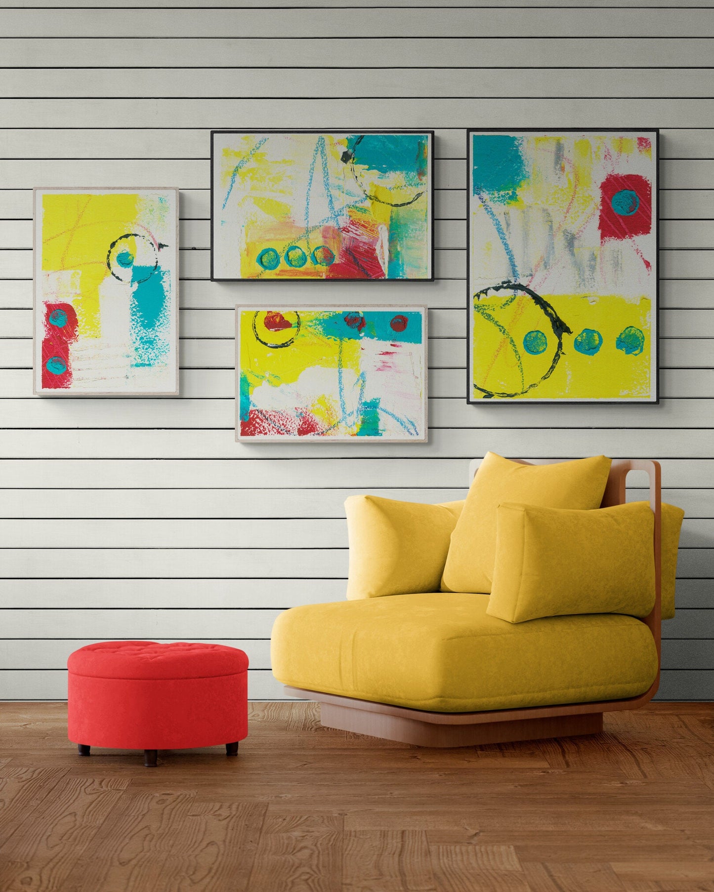Abstract Wall Art, Yellow, Blue, Red, Funky Abstract Wall Art, Bold Abstract Art, Modern Contemporary Art for Your Walls, Discus School No 3