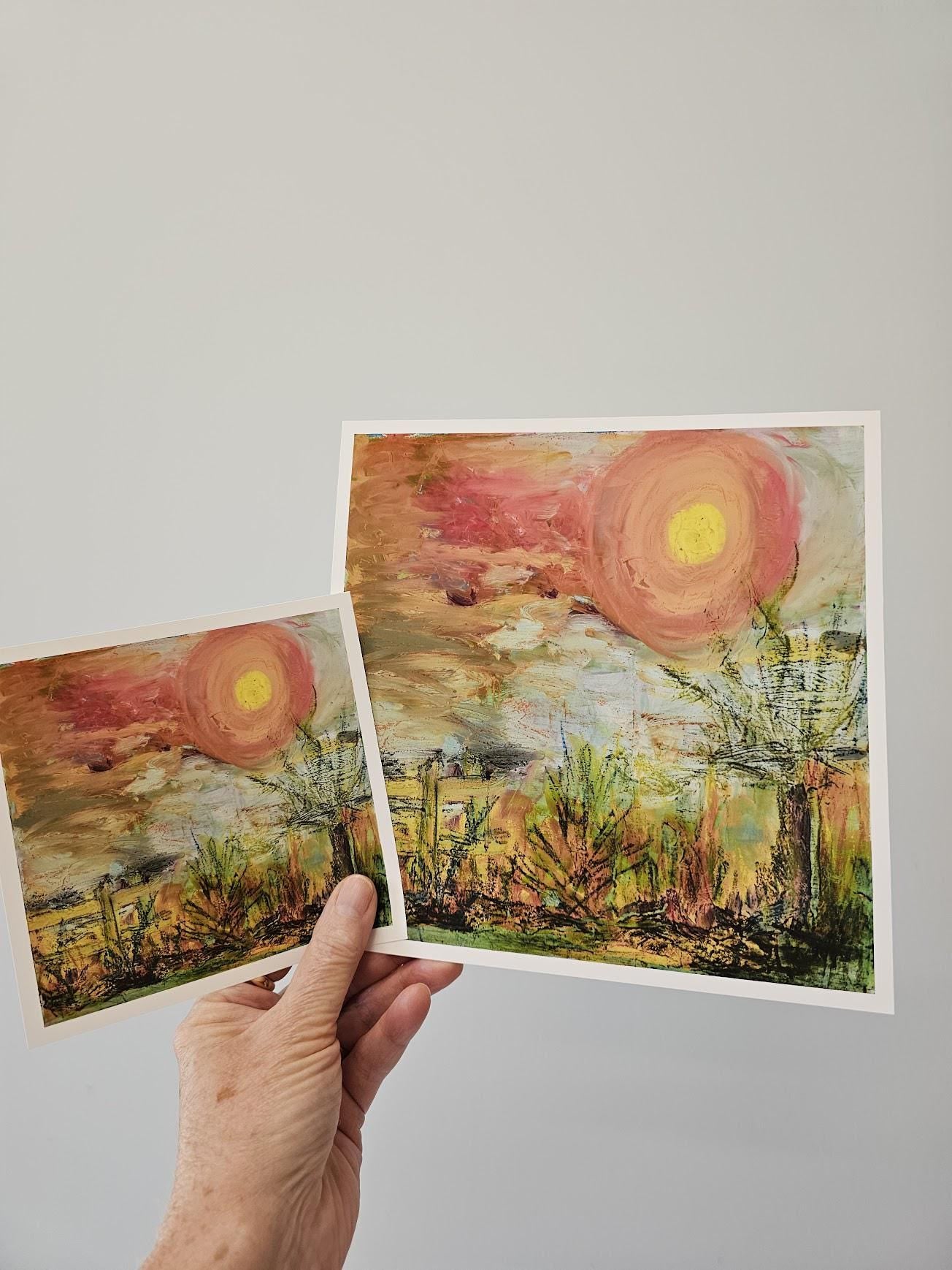 abstract mixed media square wall art print, orange, yellow, Twisted Alabama