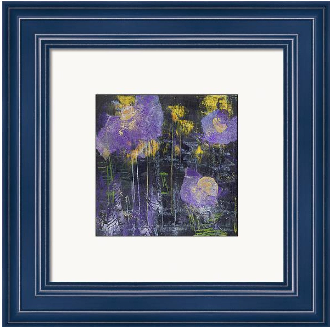 Abstract impressionism floral, flower, spring flowers wall art, square art, fine art print, purple, gold, navy blue