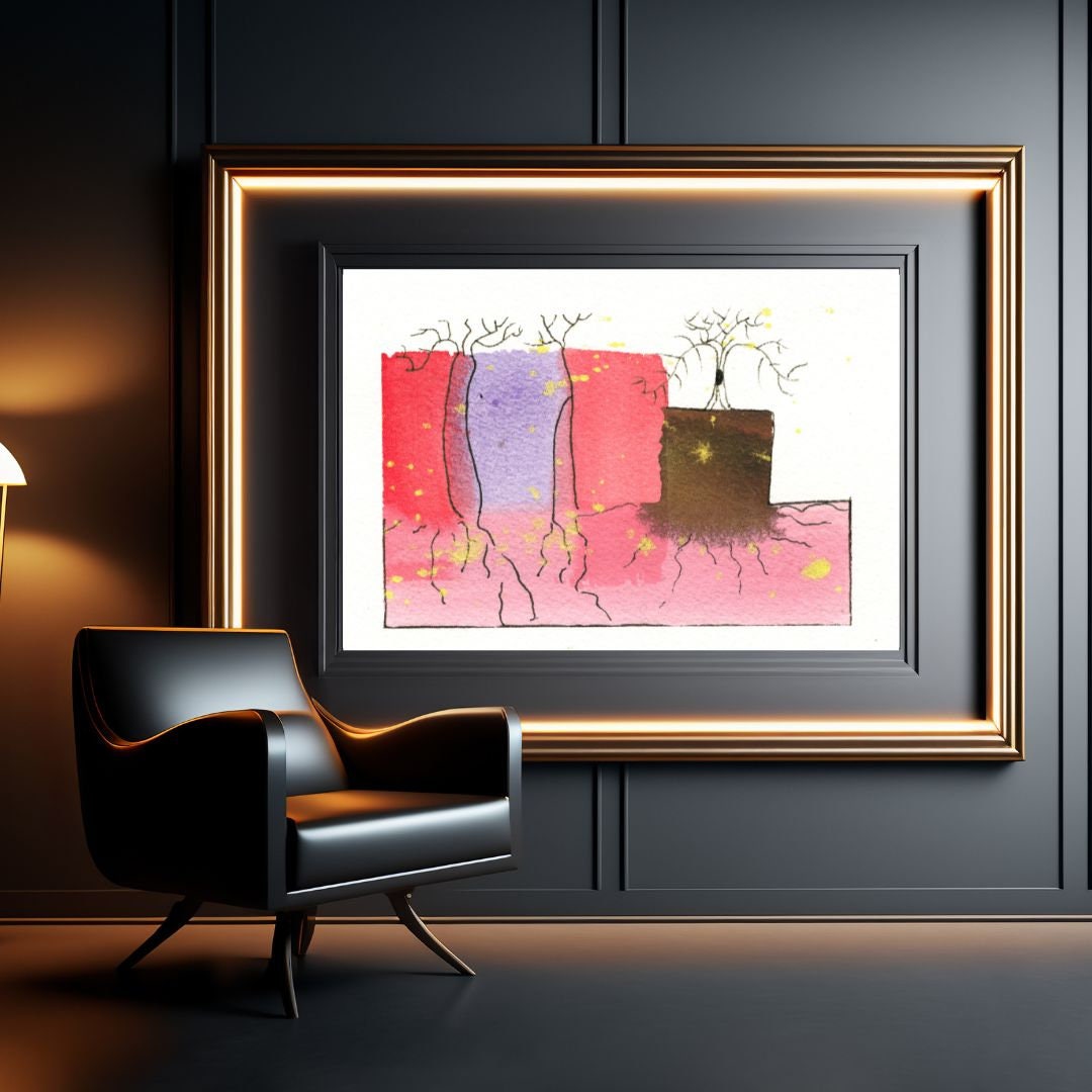 Abstract red tree and roots Deeply Rooted art work wall art, red and brown abstract watercolor fine art horizontal art print