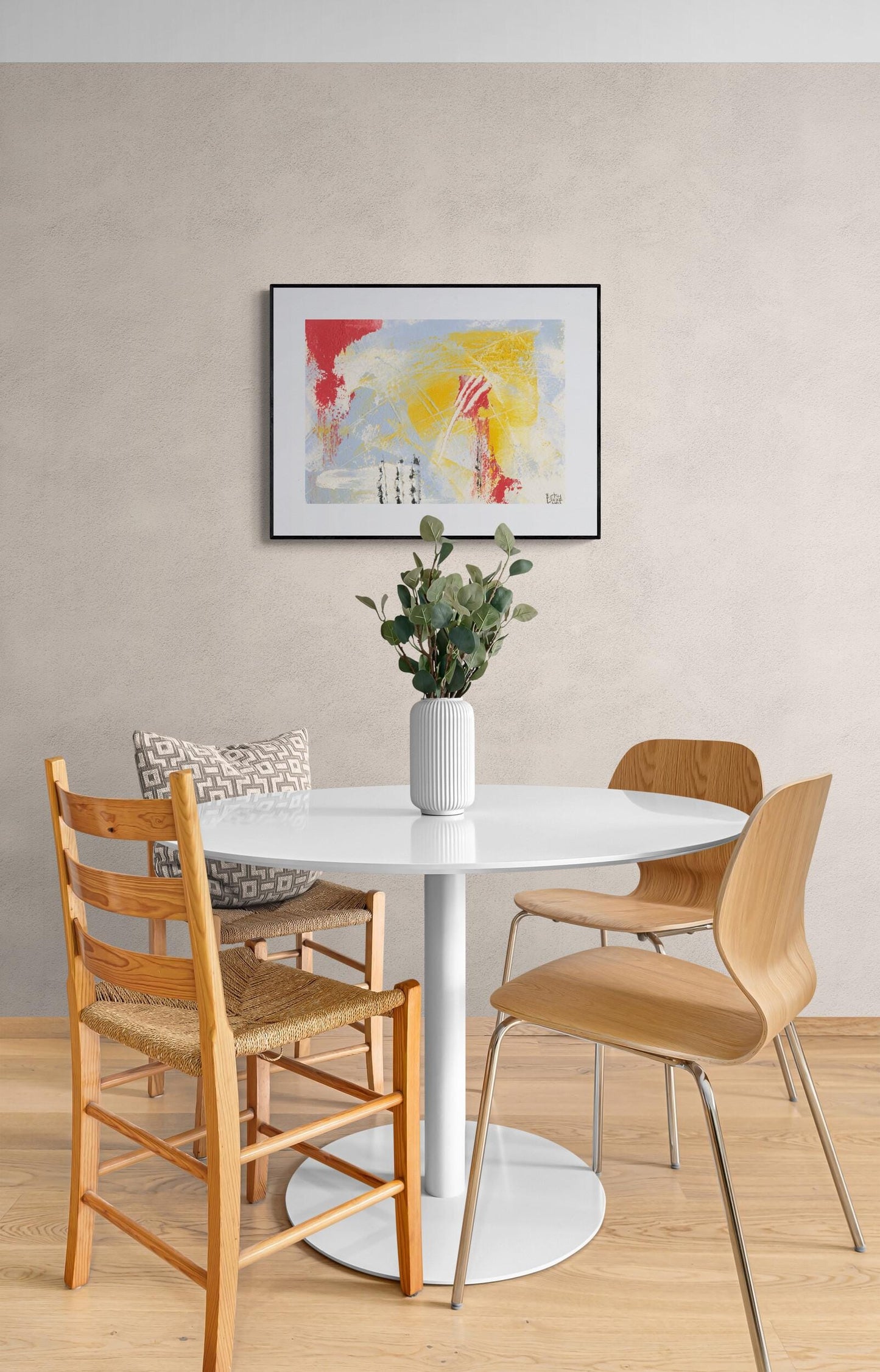 3 unique abstract red and yellow fine art prints for your wall in horizontal and vertical formats