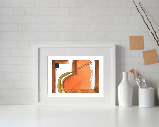 Abstract heart, mended heart, broken heart art work wall art, orange and brown abstract watercolor fine art horizontal art print