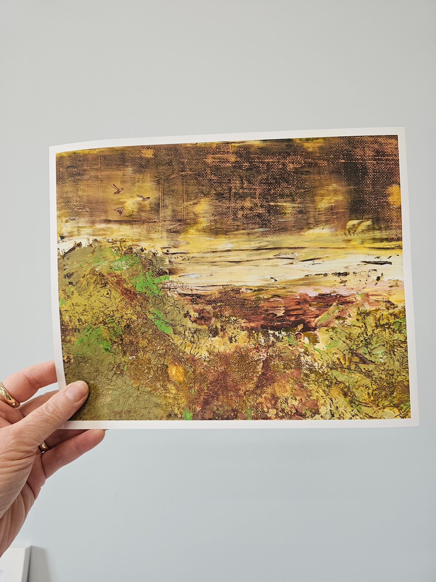 Vista prehistoric looking landscape with birds, horizontal wall art