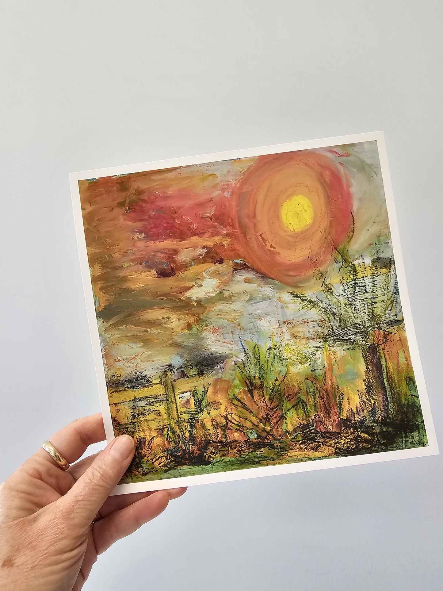 abstract mixed media square wall art print, orange, yellow, Twisted Alabama