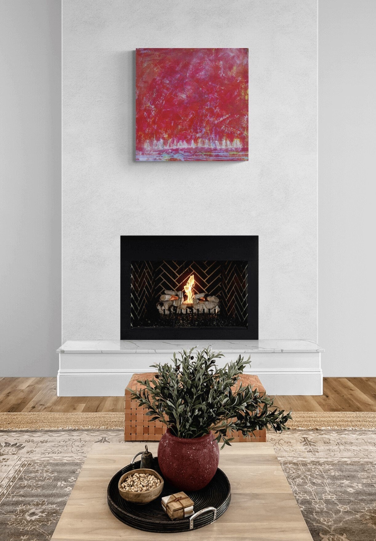 Abstract Sailboat Race Wall Art, Sunset Art, Red, Orange Boats, Abstract Boat Wall Art