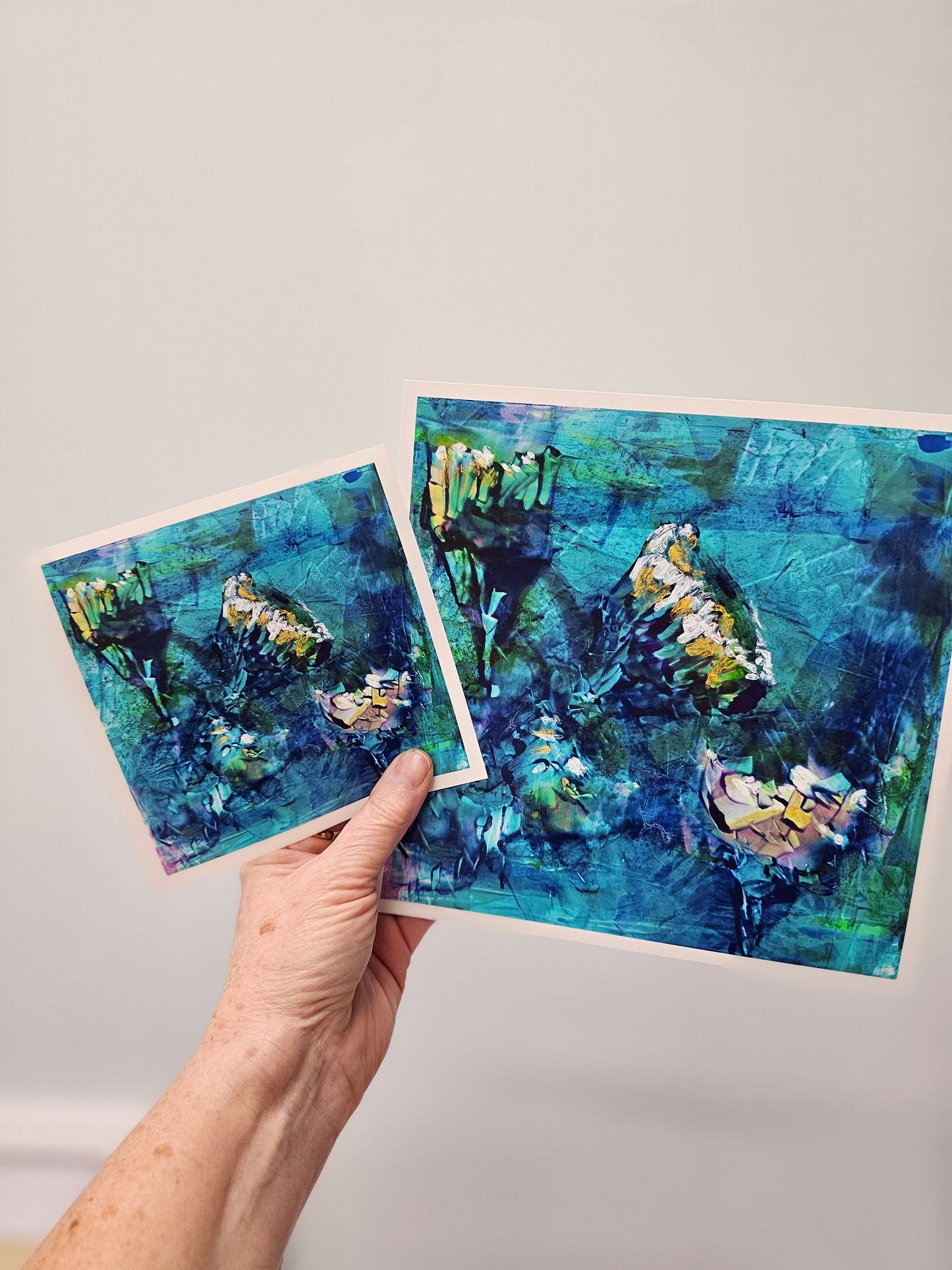 Abstract Blue Floral Wall Art, Blue Yellow Gold Flower Wall Art, Square Art for your Wall Art Print