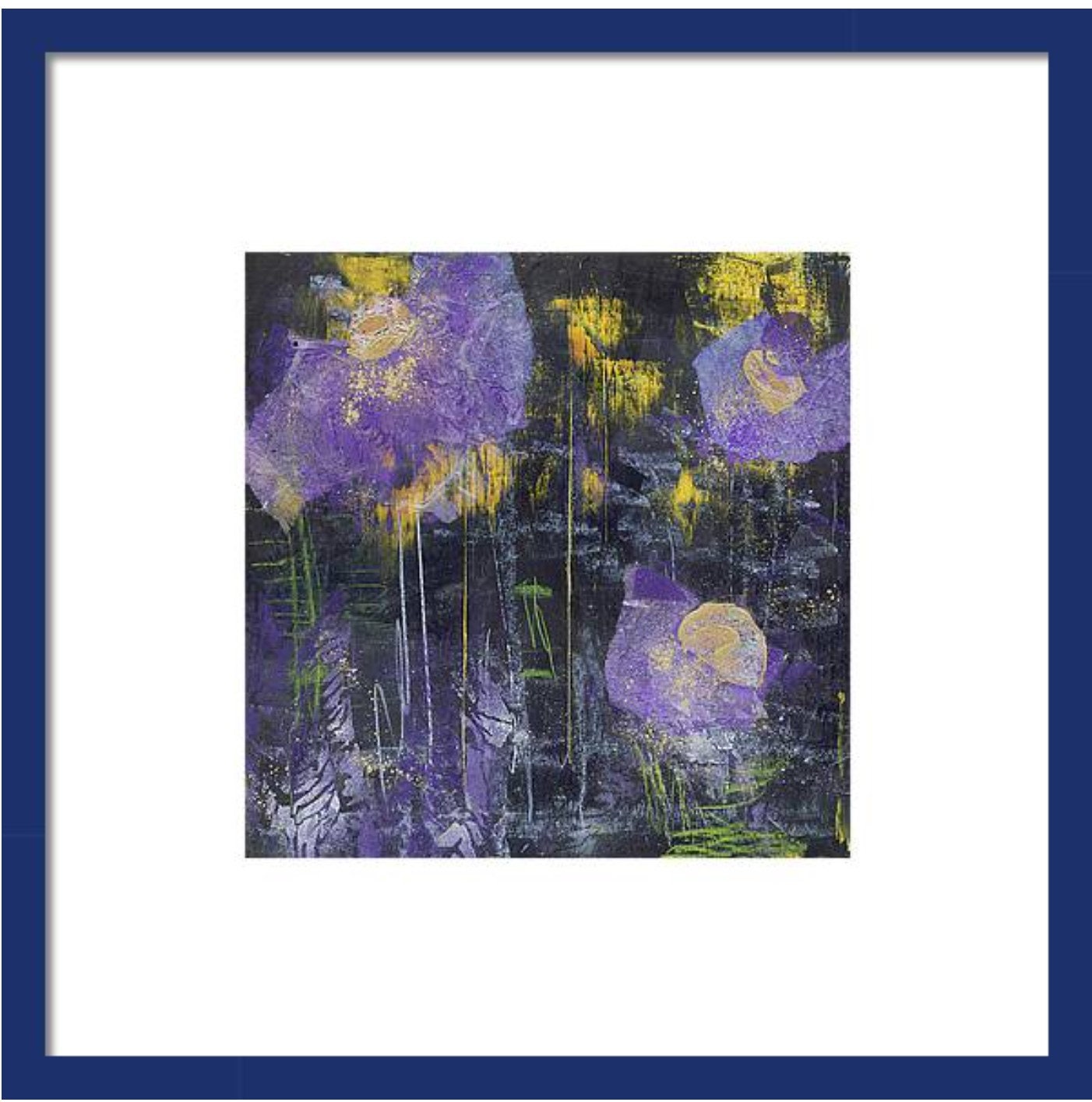 Abstract impressionism floral, flower, spring flowers wall art, square art, fine art print, purple, gold, navy blue