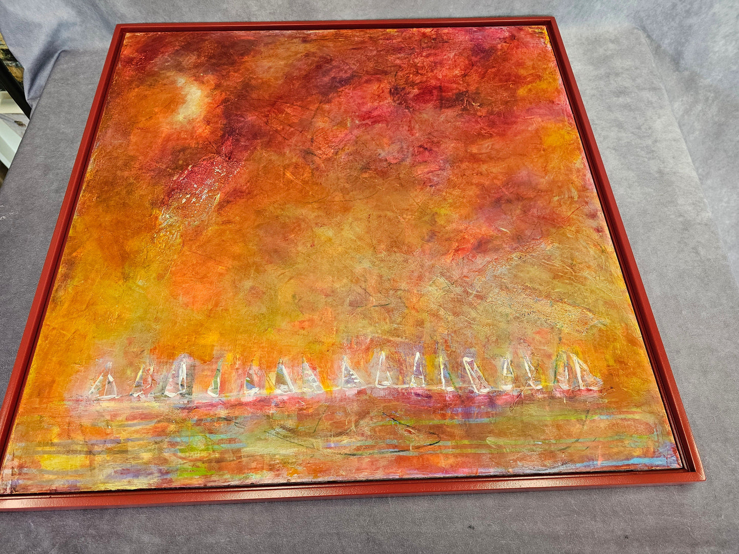 Windward Large Abstract Sailing Original Floater Framed Oil Painting