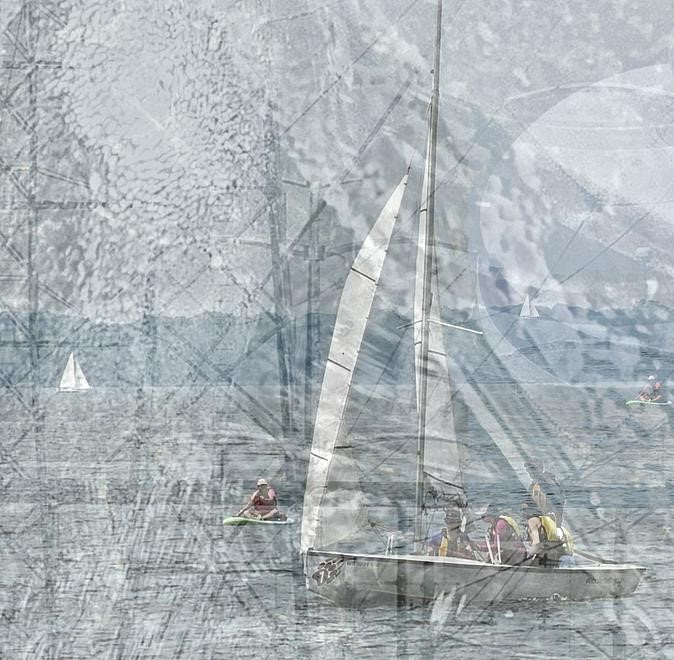 Abstract Multi Exposed Sailboat Wall Art, Square, Sailing, Sailboat Water Wall Art, Lake Mendota Sail Wall Art, Select Size