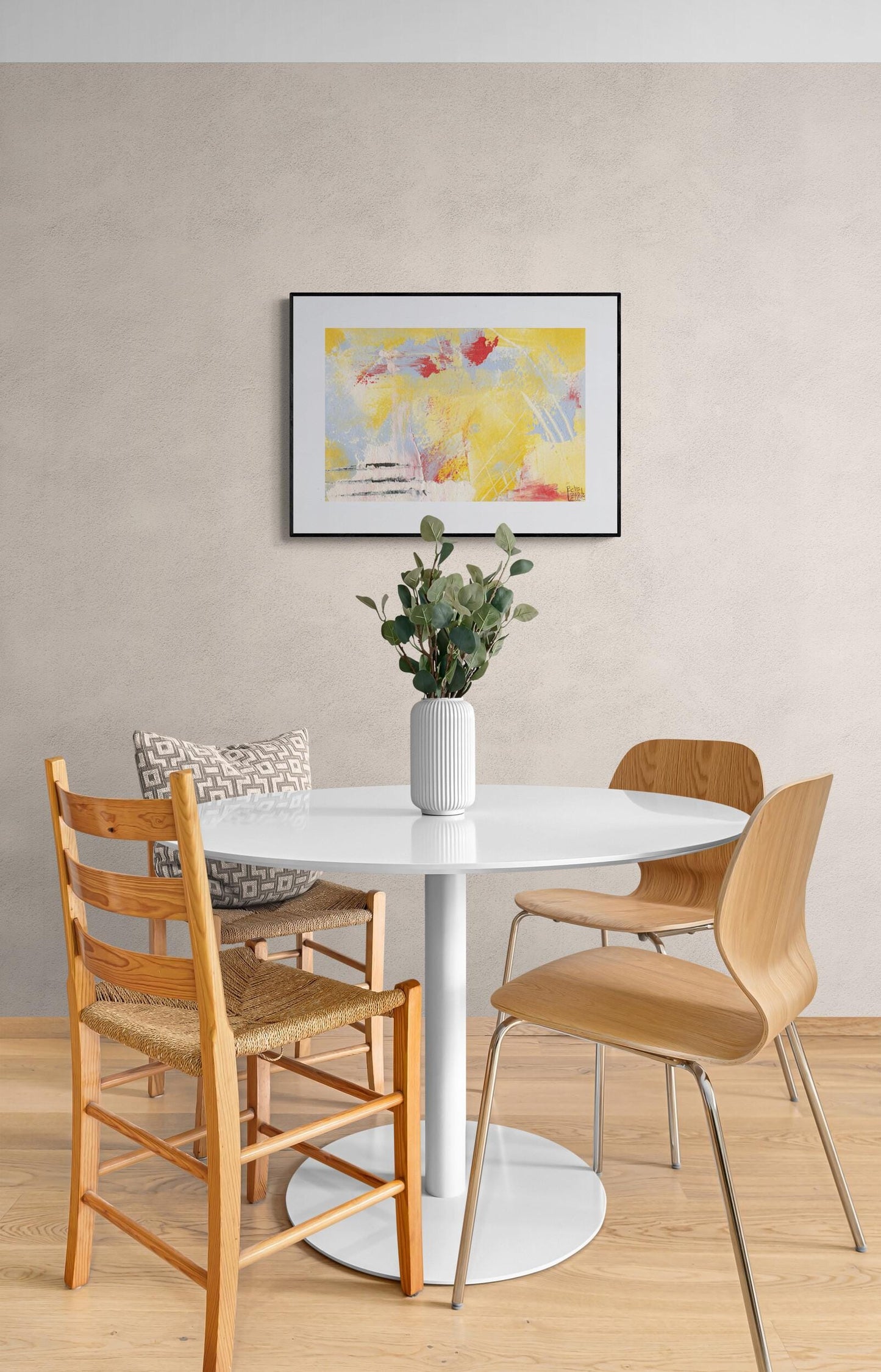 3 unique abstract red and yellow fine art prints for your wall in horizontal and vertical formats