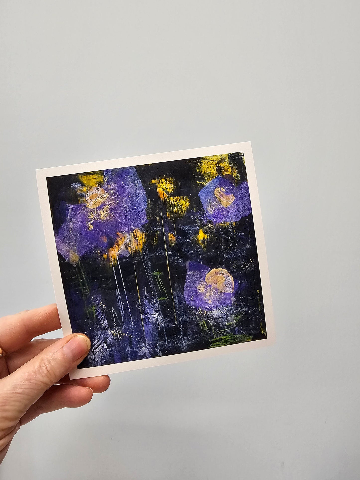 Abstract impressionism floral, flower, spring flowers wall art, square art, fine art print, purple, gold, navy blue