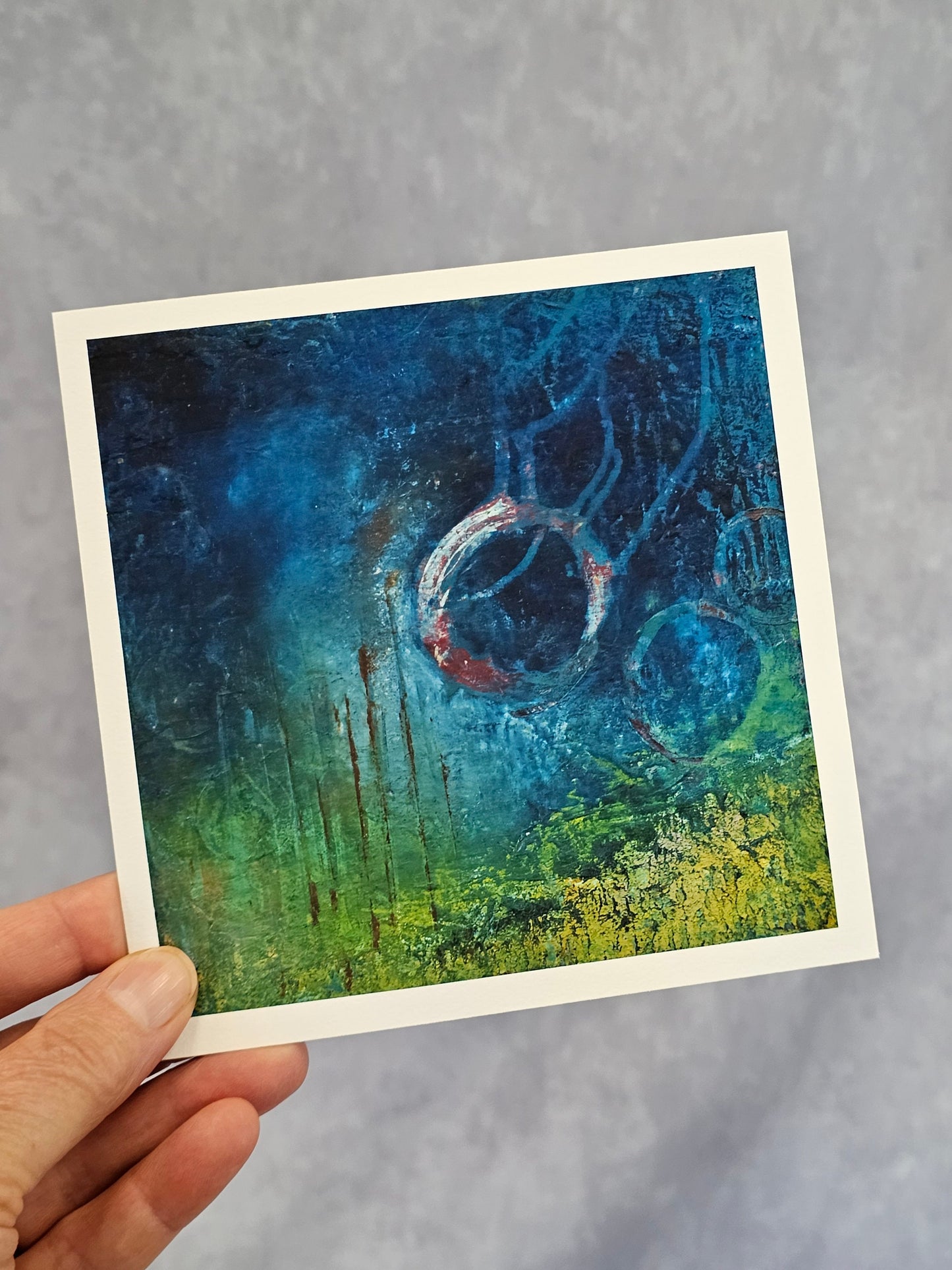 Abstract Blue Green Orbs Wall Art, Fantastical Square Art, Undersea Wall Art, Abstract Marine Art Print