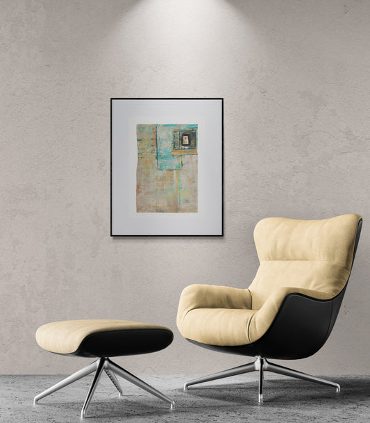 Abstract wall art with texture, turquoise, white, tan, fine art print wall art, vertical abstract wall art
