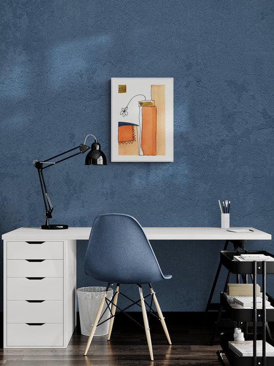 abstract orange painting fine art flower in an orange vase, watercolor vertical fine art wall print