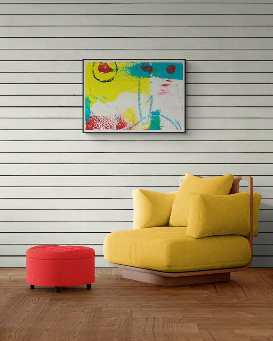 Abstract Wall Art, Yellow, Blue, Red, Funky Abstract Wall Art, Bold Abstract Art, Modern Contemporary Art for Your Walls, Discus School No 4