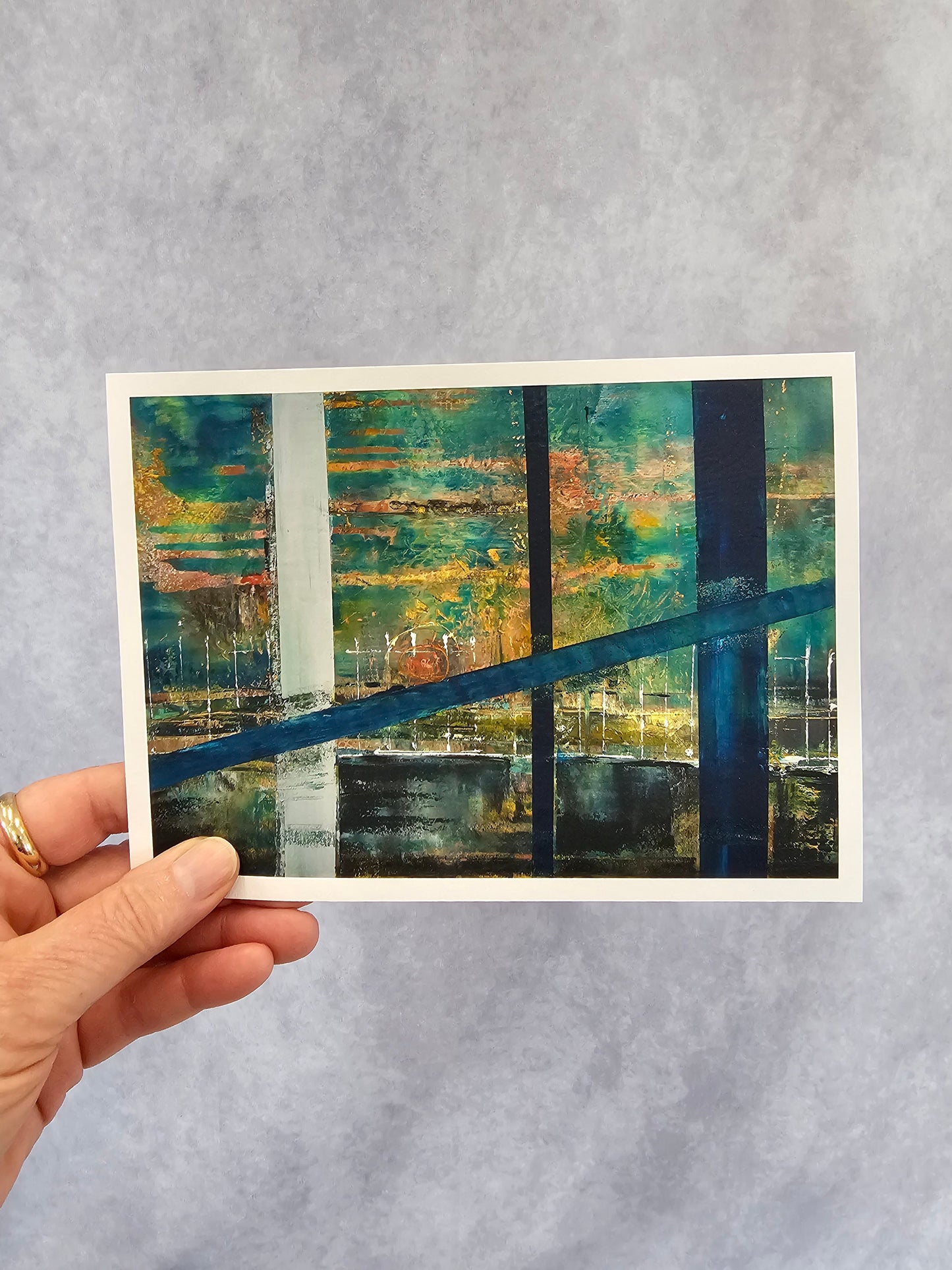 Abstract Urban, Industrial Wall Art, Blue Green Abstract Horizontal Wall Art