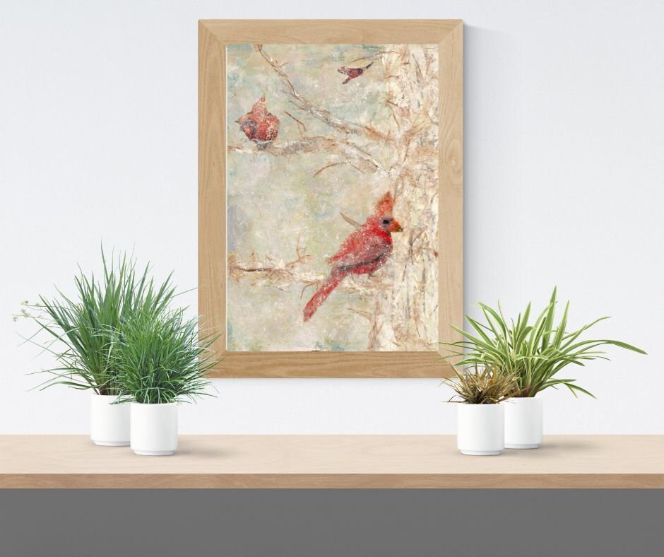 Red Cardinals, Cardinal Wall Art, Winter Birds, 3 Red Cardinals, Bird Wall Art, Bird Print, Cardinal Blessings Fine Art Print