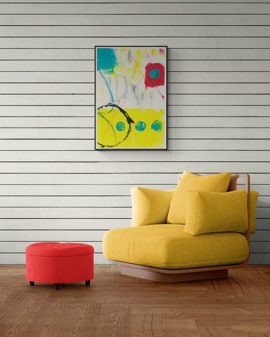 Abstract Wall Art, Yellow, Blue, Red, Funky Abstract Wall Art, Bold Abstract Art, Modern Contemporary Art for Your Walls, Discus School No 3
