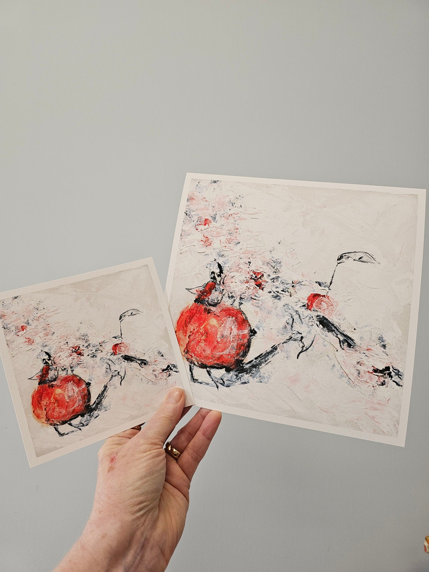 adam's apple, abstract mixed media square wall art print, minimalist red white