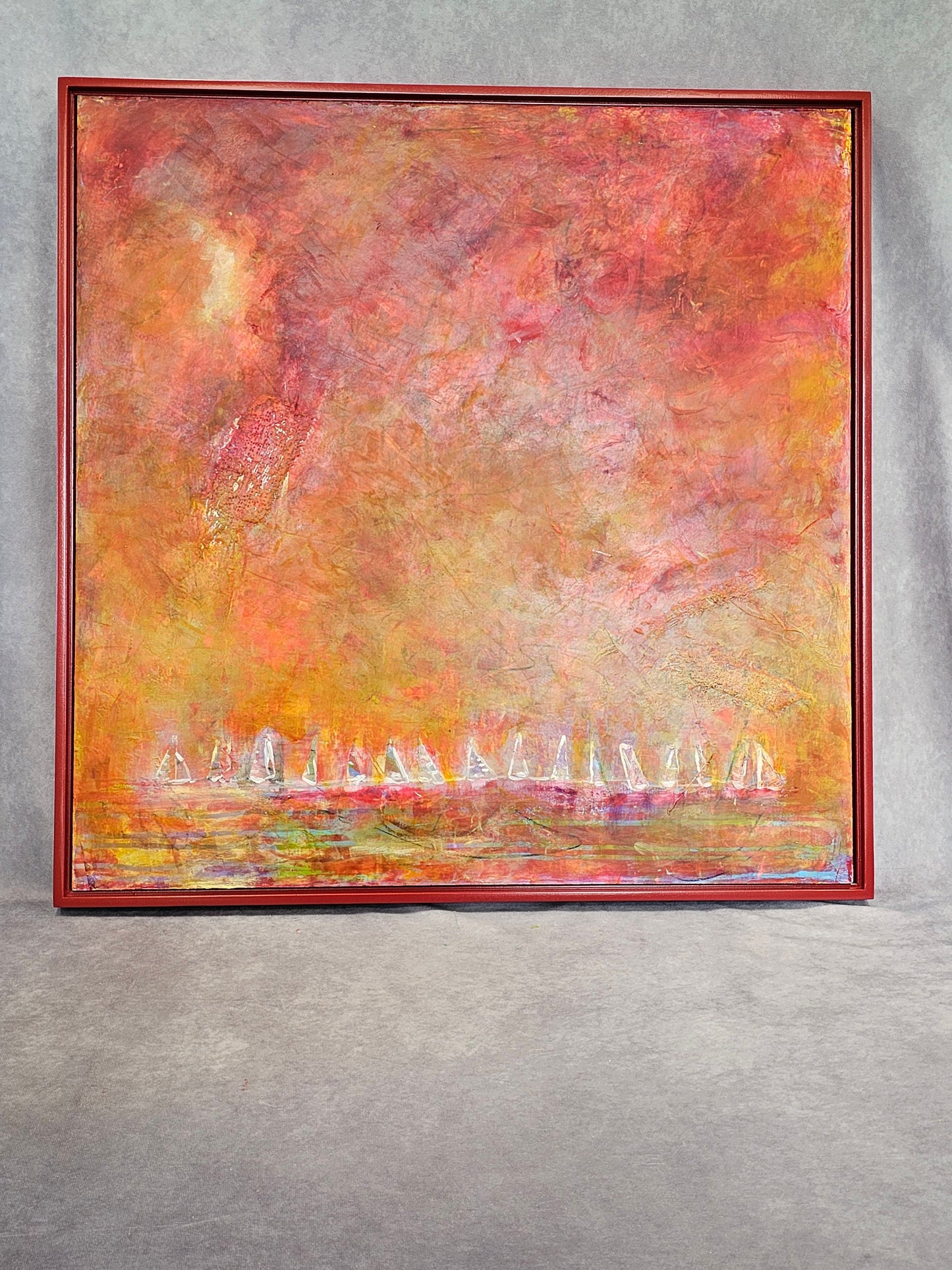 Windward Large Abstract Sailing Original Floater Framed Oil Painting