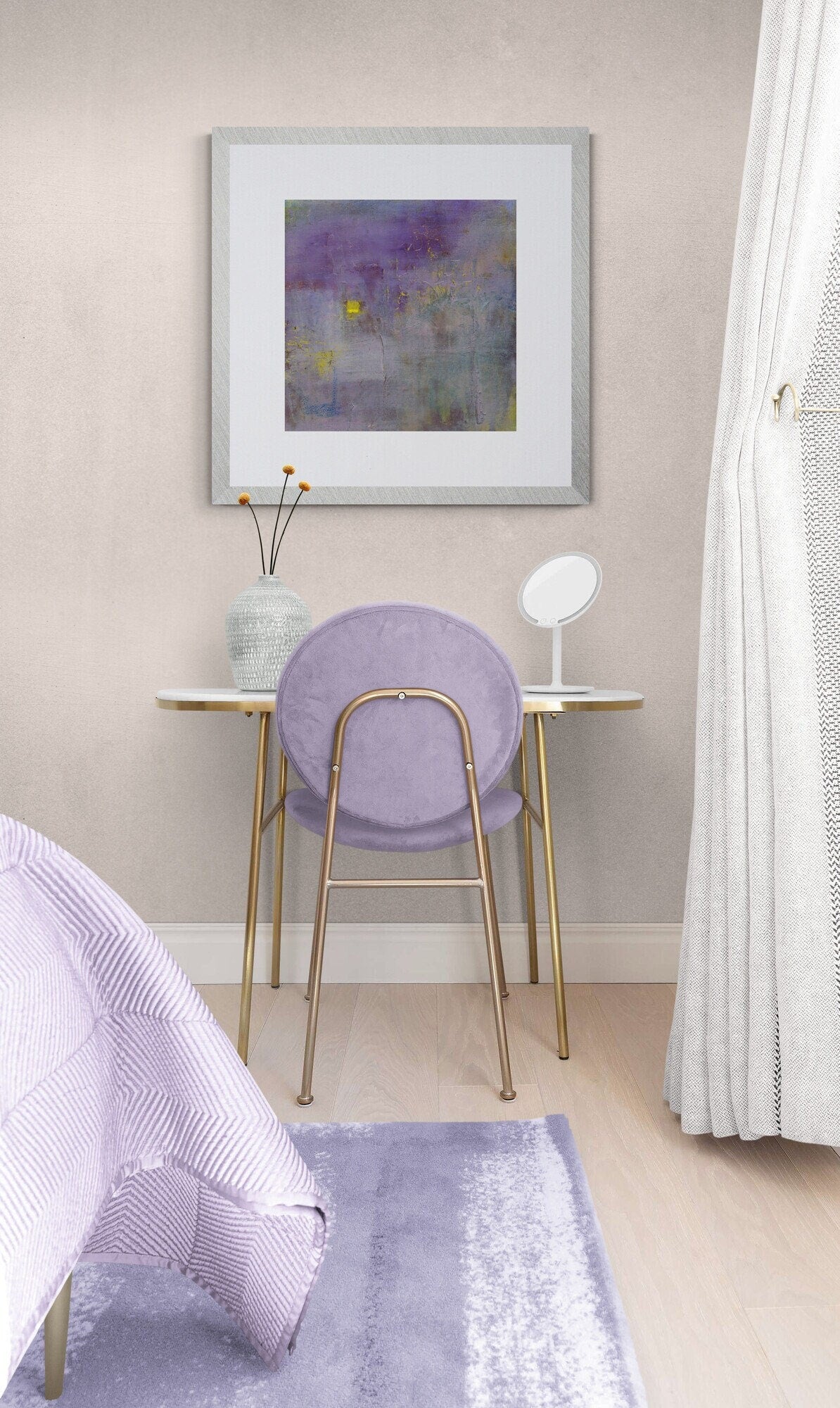 Abstract Purple Floral Wall Art Decor, Traditional, Contemporary, Modern Home Decor, Yellow Flower Fine Art Print