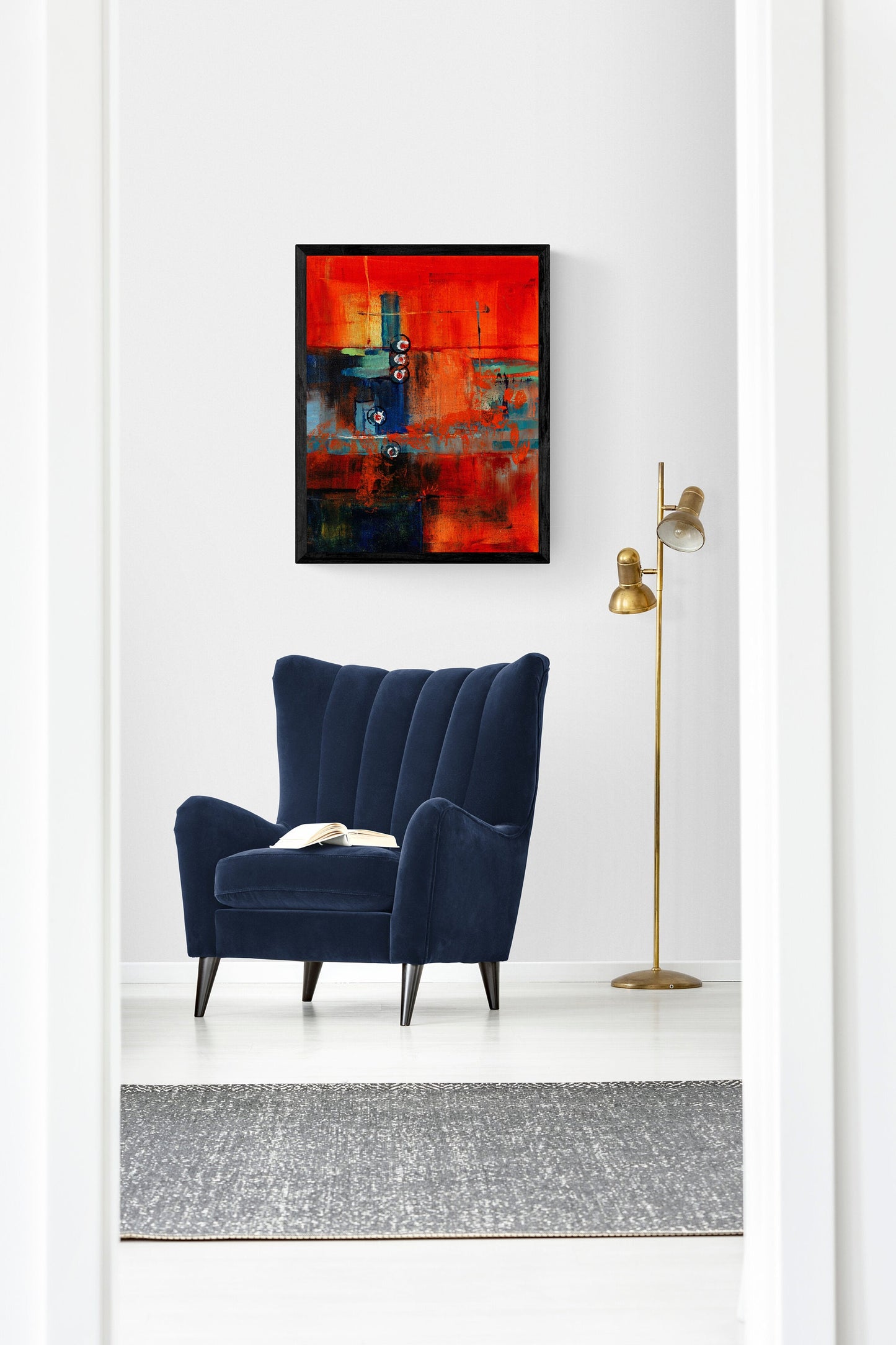 Abstract Wall Art, Red, Blue Red Abstract Wall Art, Vertical Abstract Wall Art, Architectural Abstract Art, Fill 'Er Up
