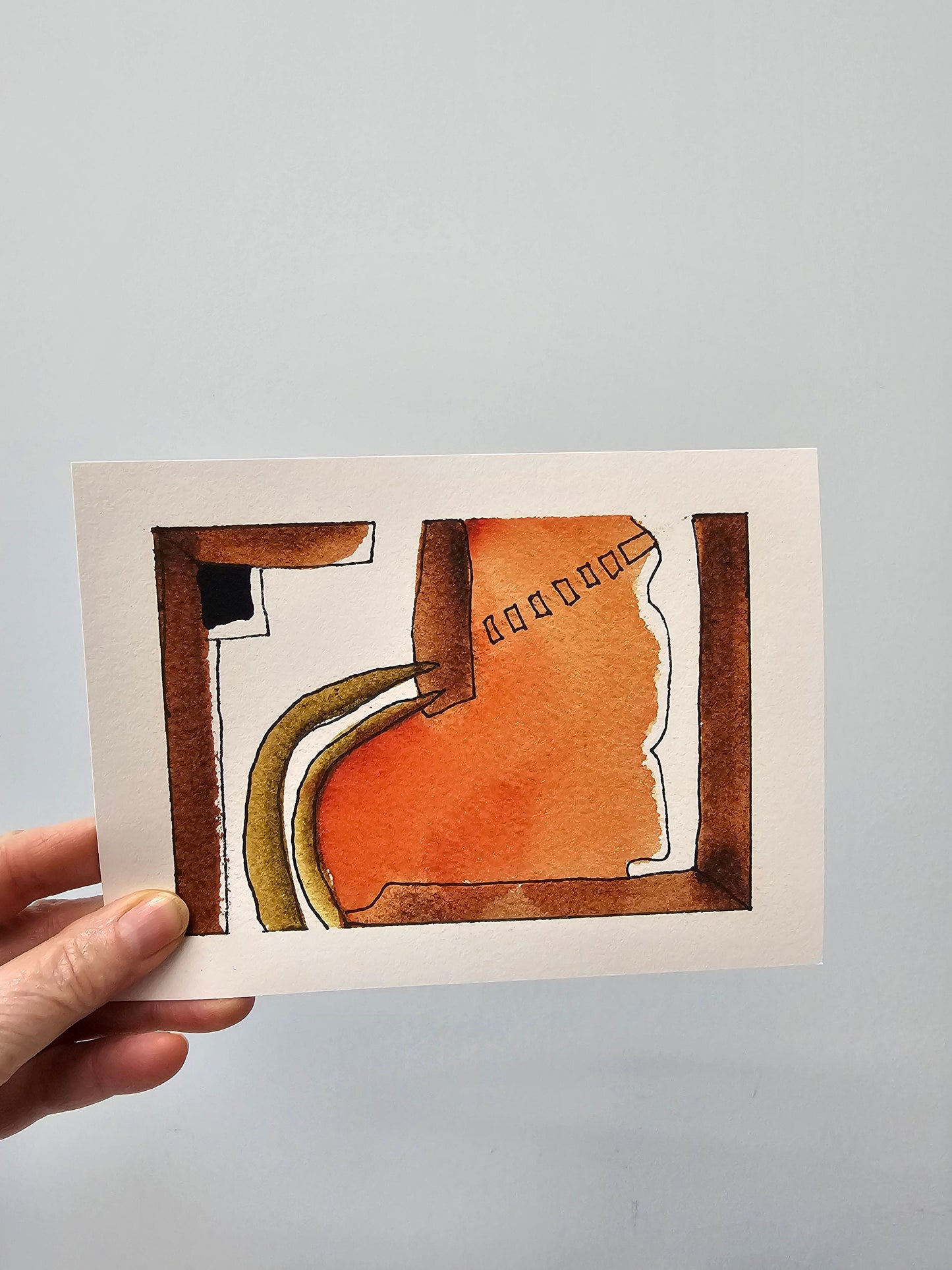 Abstract heart, mended heart, broken heart art work wall art, orange and brown abstract watercolor fine art horizontal art print