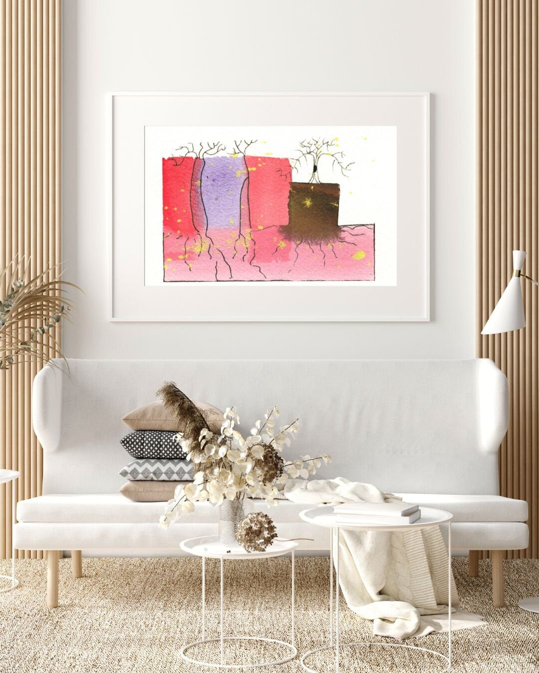 Abstract red tree and roots Deeply Rooted art work wall art, red and brown abstract watercolor fine art horizontal art print