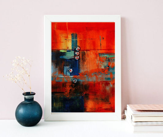 Abstract Wall Art, Red, Blue Red Abstract Wall Art, Vertical Abstract Wall Art, Architectural Abstract Art, Fill 'Er Up