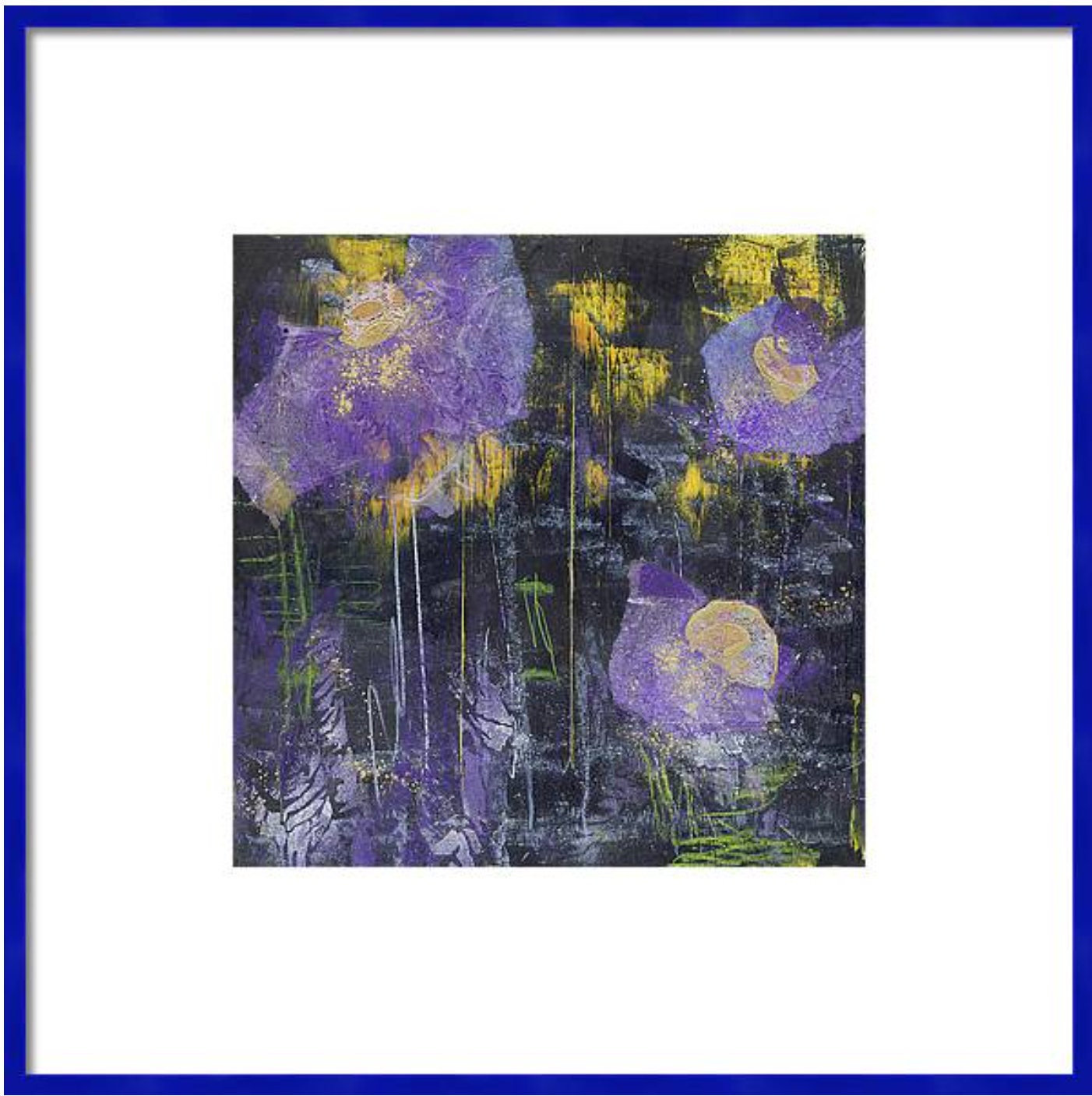 Abstract impressionism floral, flower, spring flowers wall art, square art, fine art print, purple, gold, navy blue