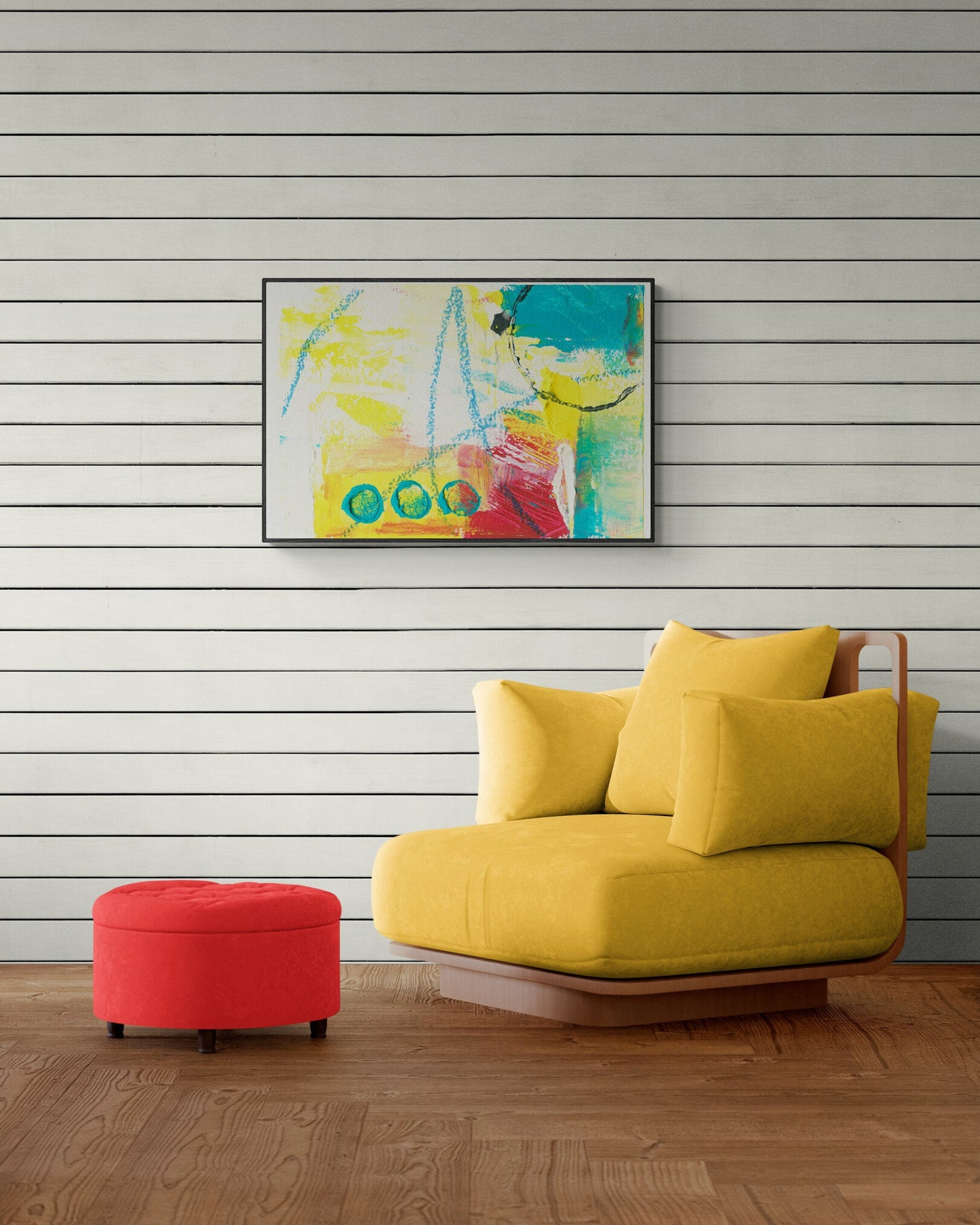 Abstract Wall Art, Yellow, Blue, Red, Funky Abstract Wall Art, Bold Abstract Art, Modern Contemporary Art for Your Walls, Discus School No 2