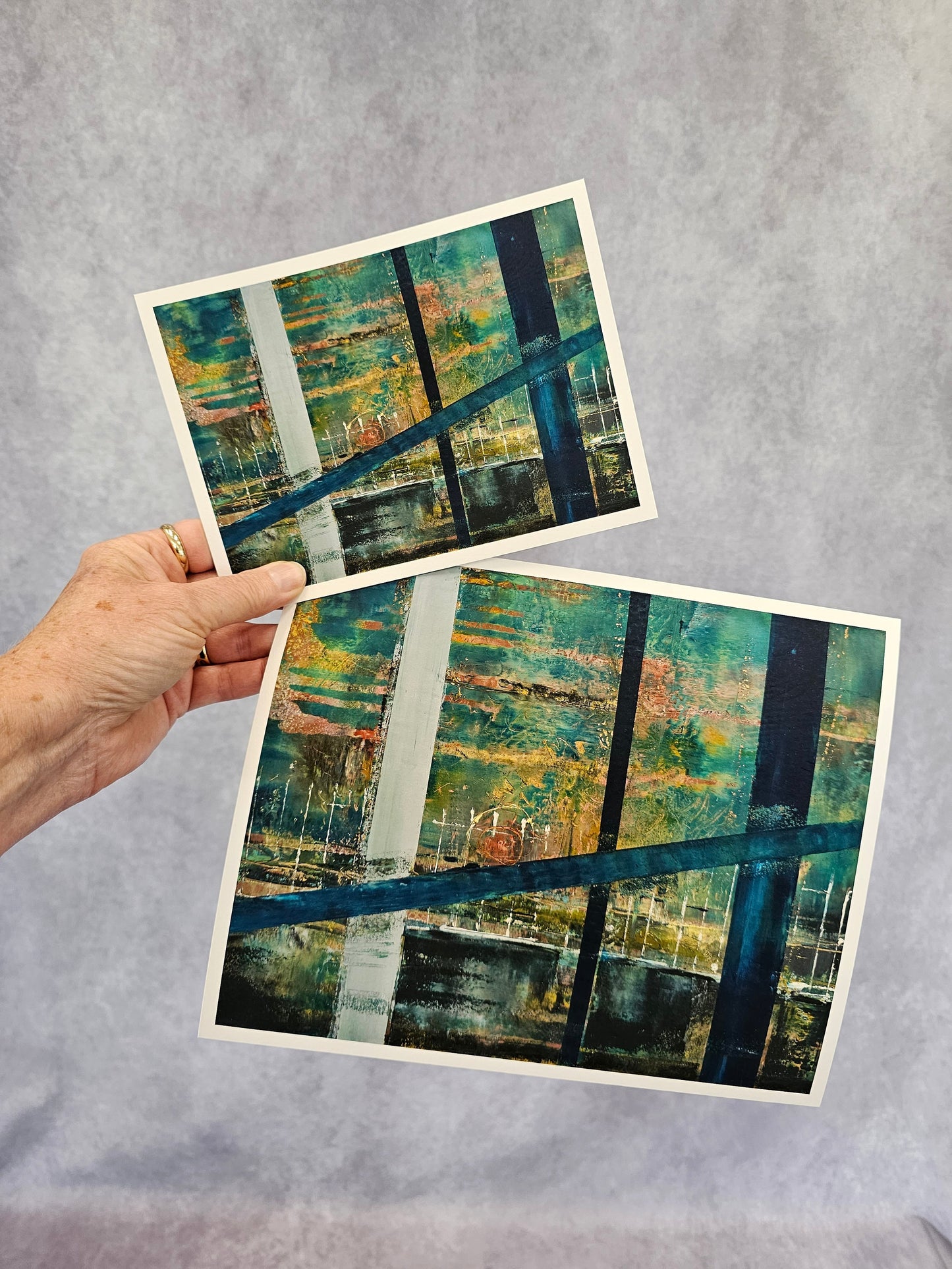 Abstract Urban, Industrial Wall Art, Blue Green Abstract Horizontal Wall Art