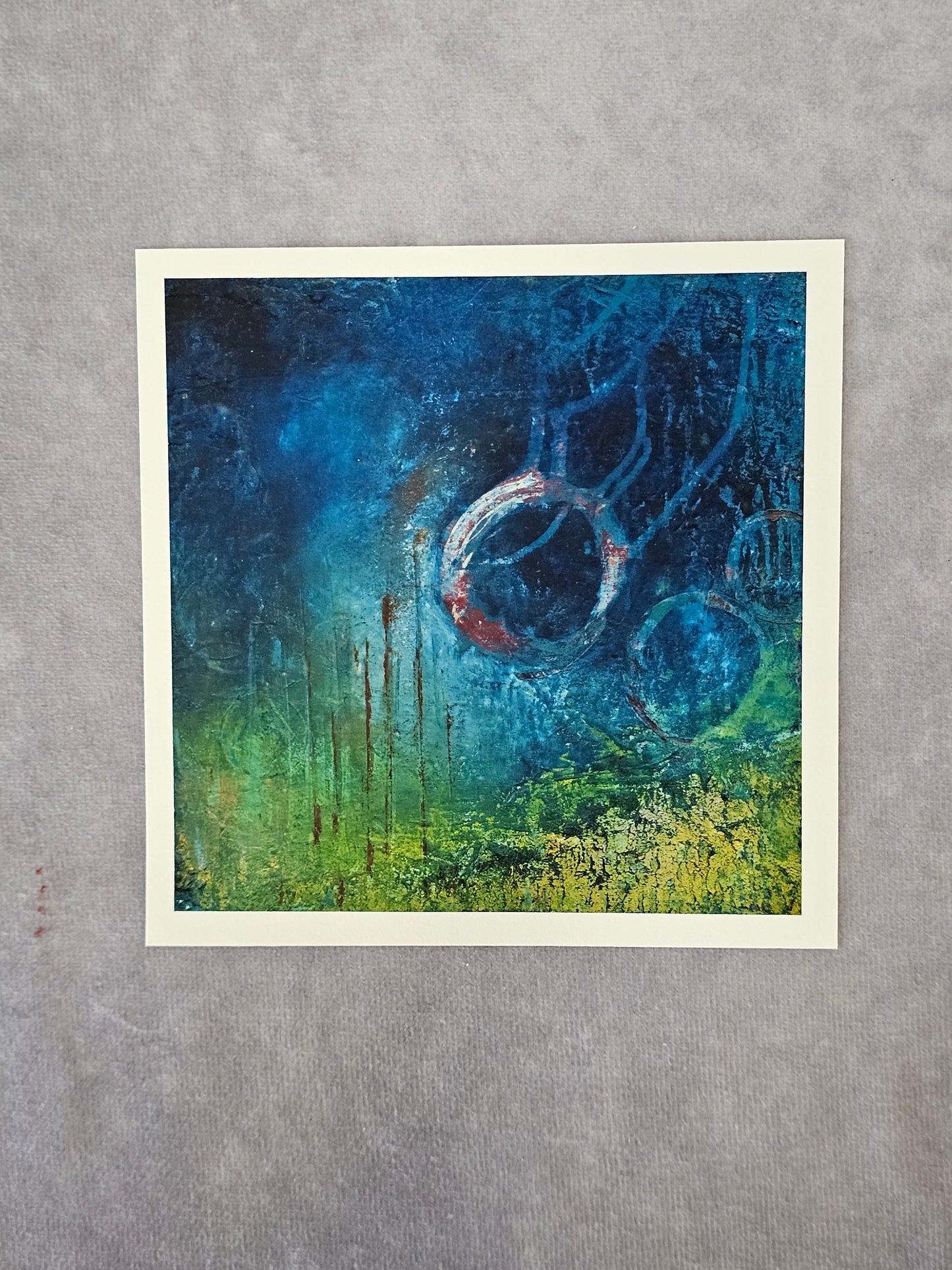 Abstract Blue Green Orbs Wall Art, Fantastical Square Art, Undersea Wall Art, Abstract Marine Art Print