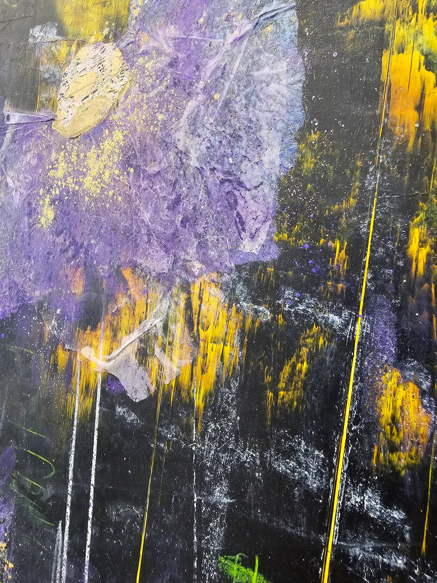 Abstract impressionism floral, flower, spring flowers wall art, square art, original oil & cold wax, collage, purple, gold, navy blue