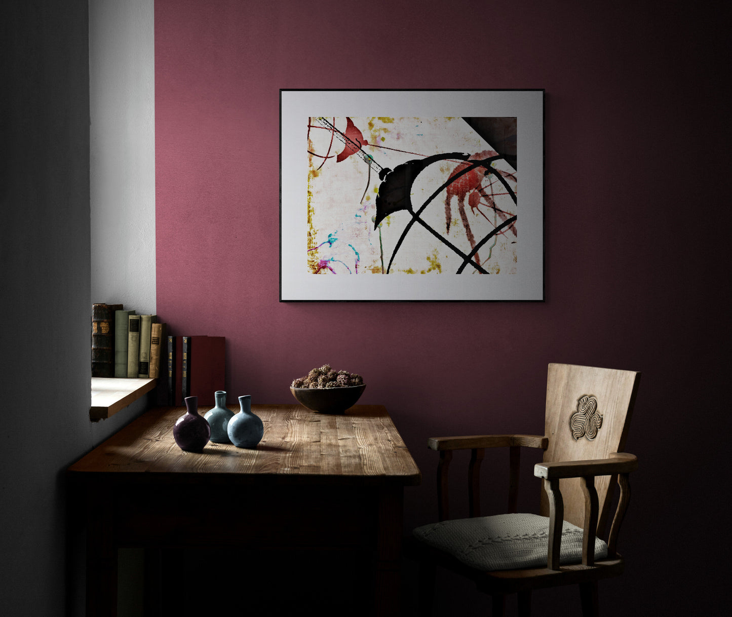 Abstract photo wall art, red black white abstract art
