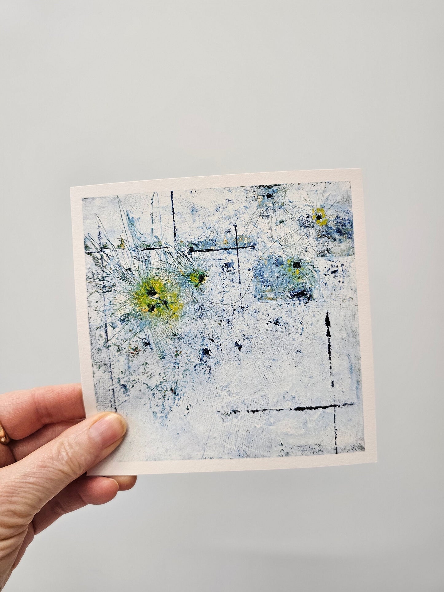 Abstract impressionism floral, flower, spring flowers wall art, square art, fine art print, yellow, blue abstract flowers