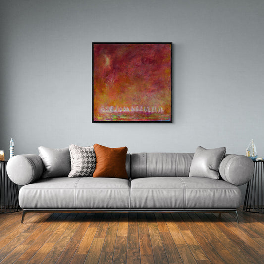 Abstract Sailboat Race Wall Art, Sunset Art, Red, Orange Boats, Abstract Boat Wall Art