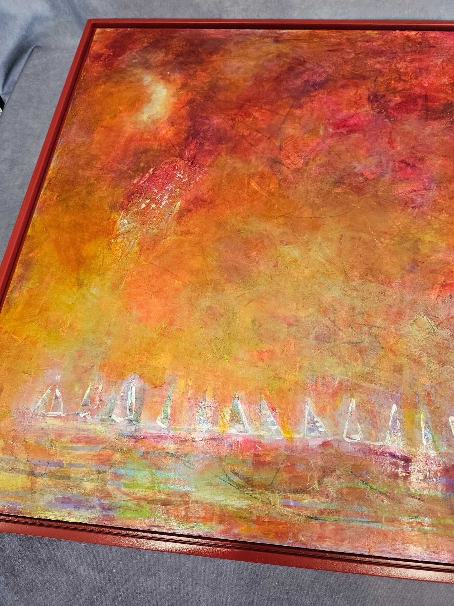 Windward Large Abstract Sailing Original Floater Framed Oil Painting