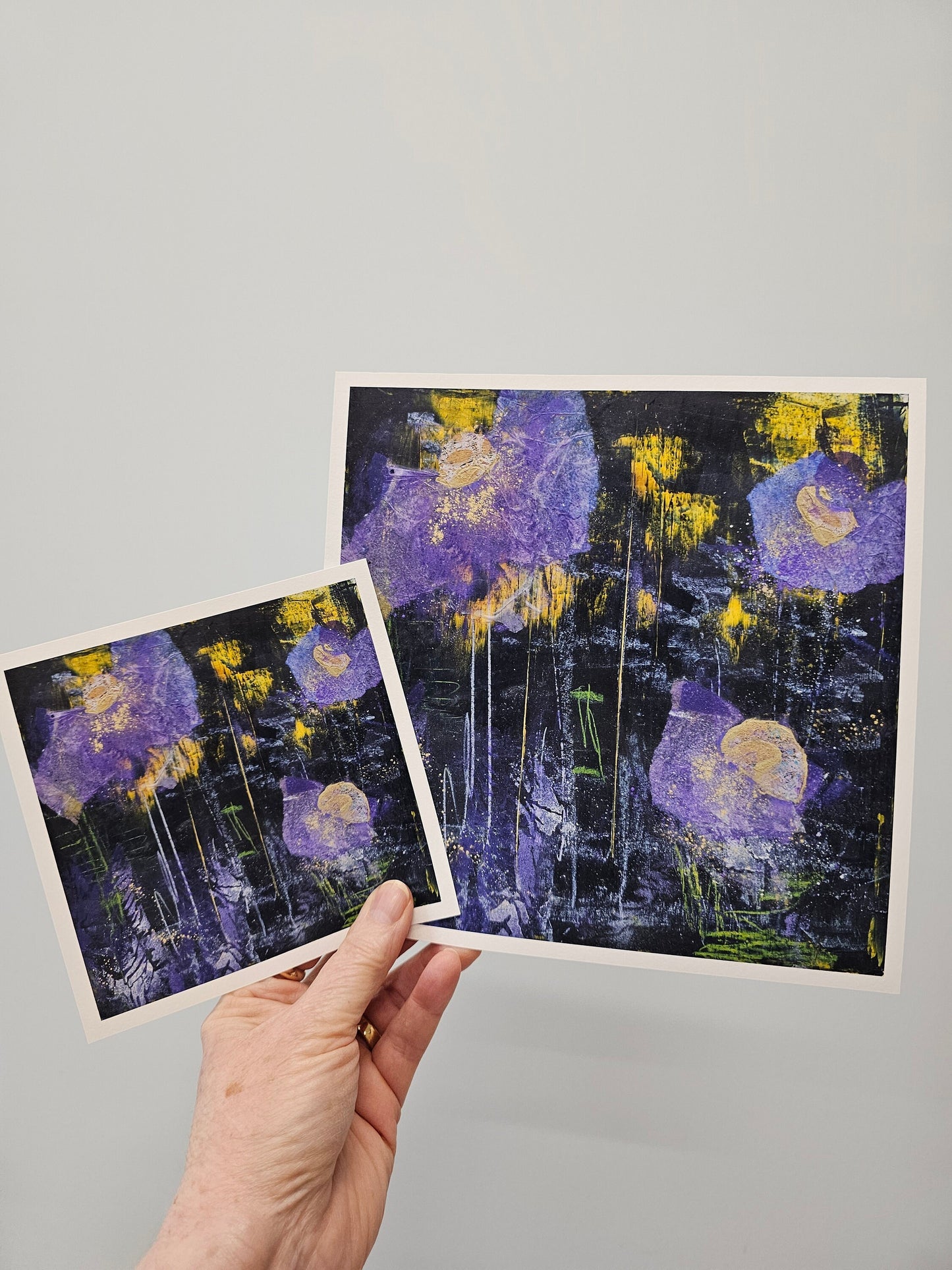 Abstract impressionism floral, flower, spring flowers wall art, square art, fine art print, purple, gold, navy blue